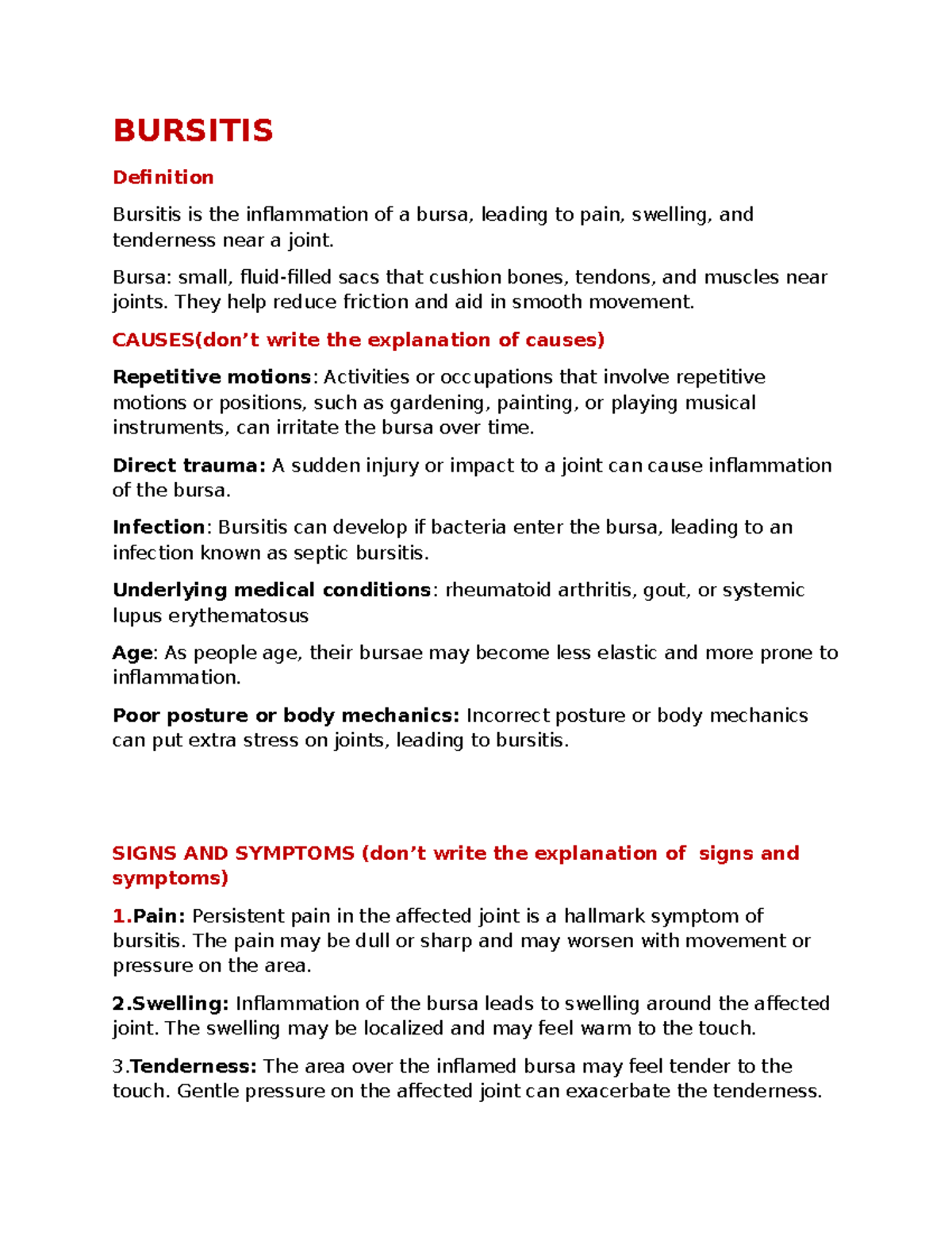 Bursitis - BURSITIS Definition Bursitis is the inflammation of a bursa ...