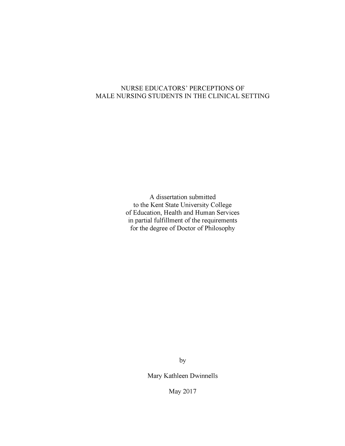 Dissertation Nurse Educators' Perceptions of Male Nursing Students in ...