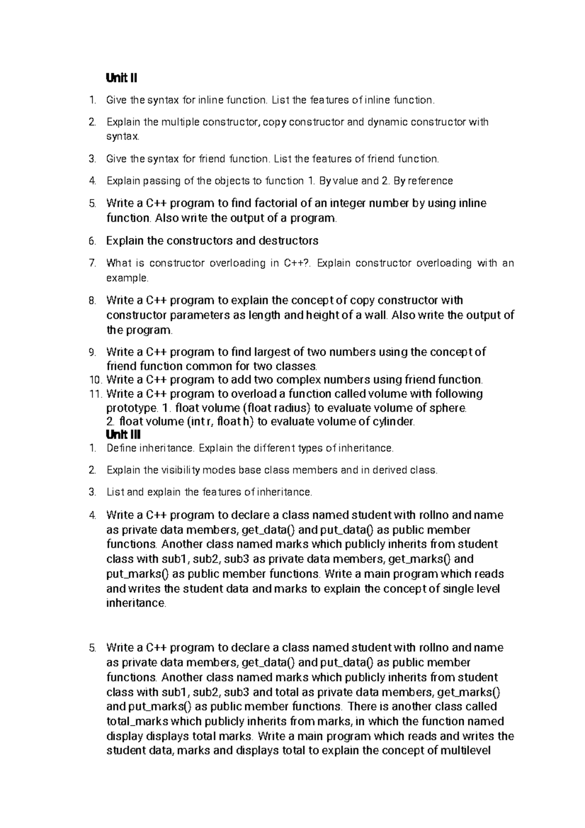 2,3,4,5practice questions - Unit II Give the syntax for inline function ...