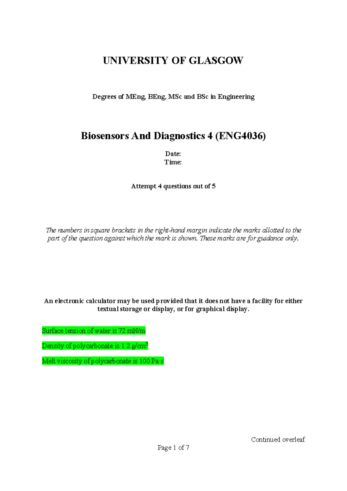 2015 questions and solutions - updated - Continued overleaf UNIVERSITY ...