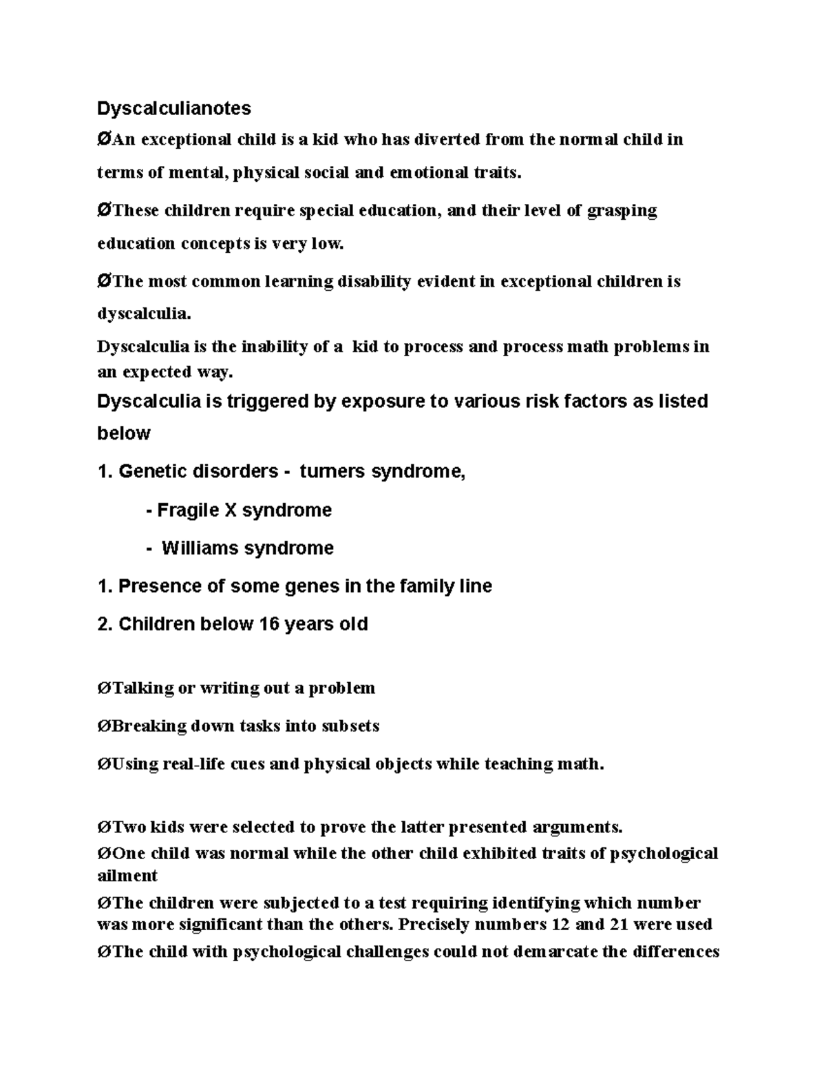 Child Development Notes Dyscalculianotes An Exceptional Child Is A