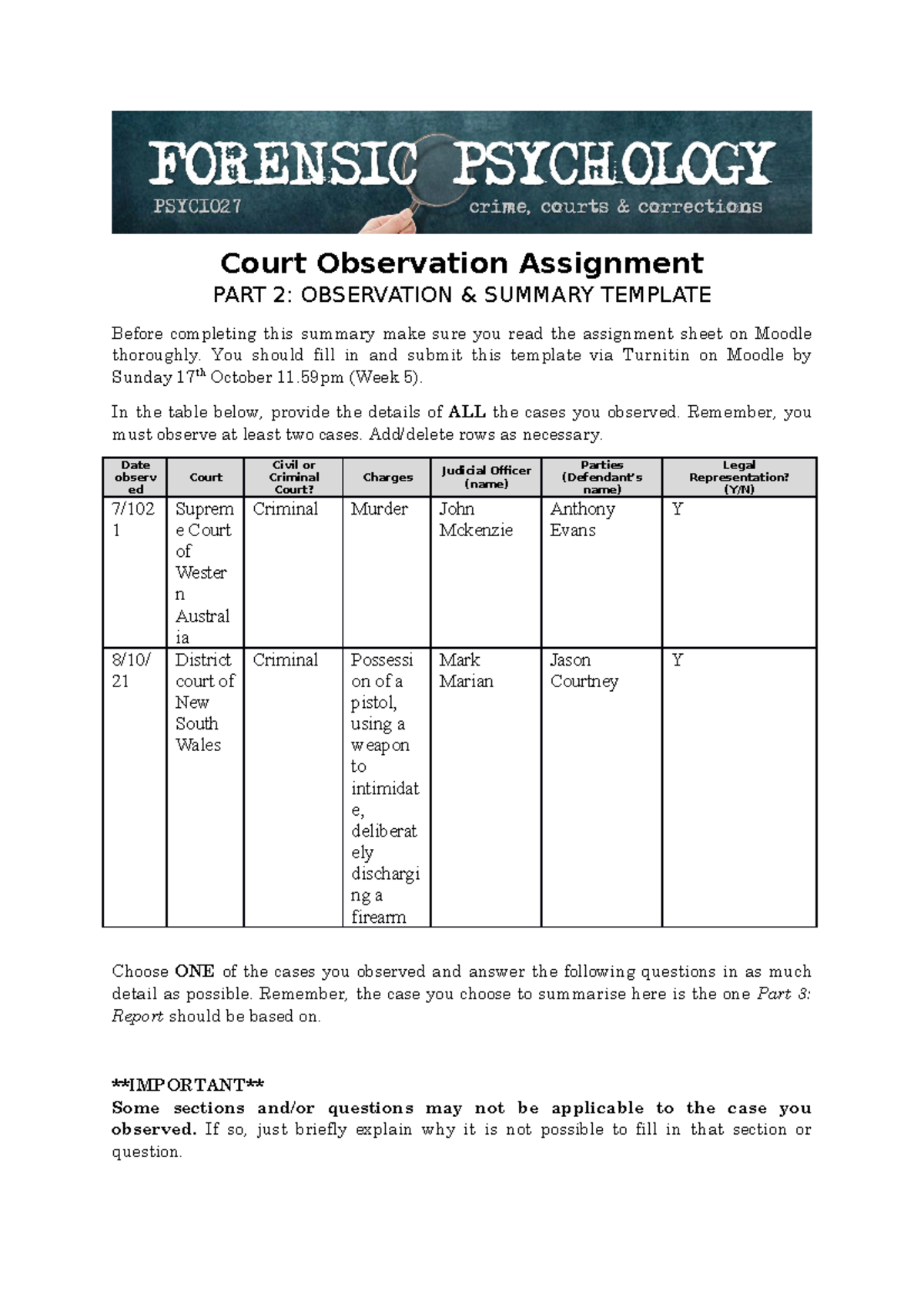 Observation Summary part 1 - PSYC1027 - UNSW Sydney - Studocu