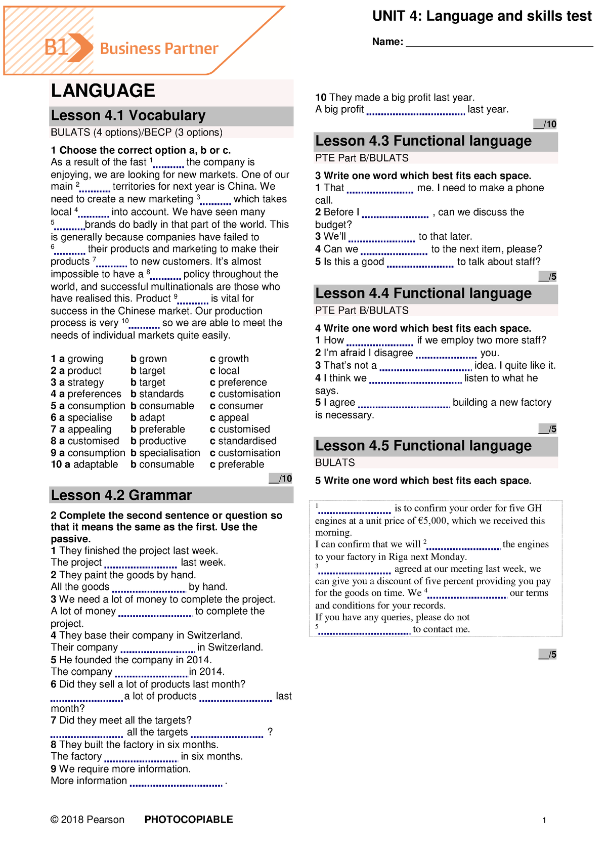 BP B1 Tests Unit4 - Tốt - Name ...