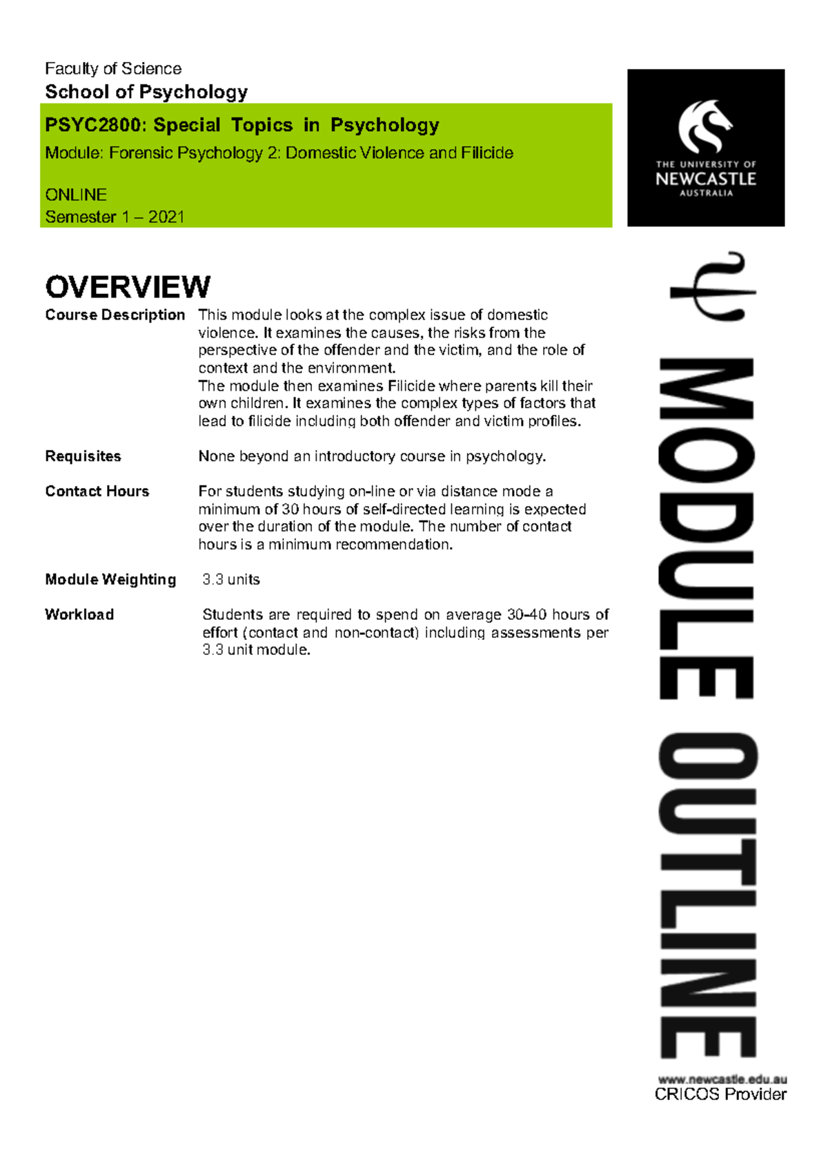 Module Outline - Domestic Violence and Filicide - Psyc2800 - UoN - Studocu