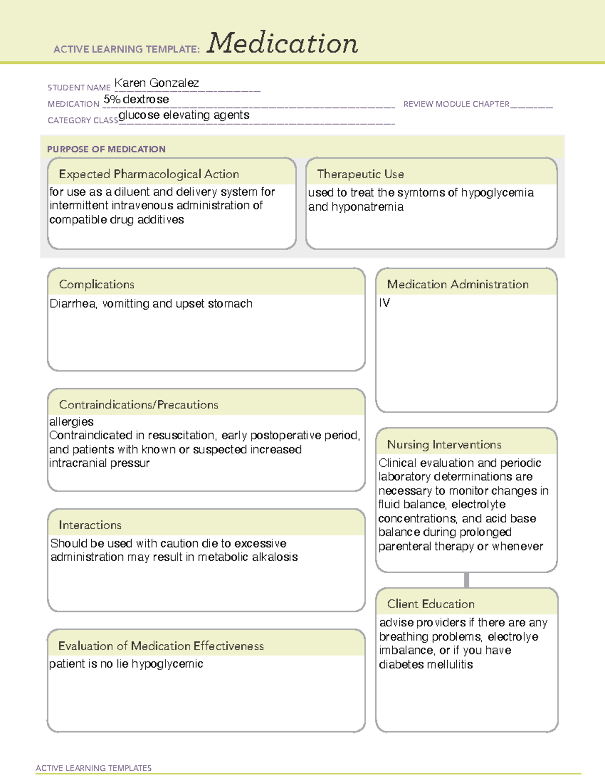 5% Dextrose And Lactated Ringers - ACTIVE LEARNING TEMPLATES Medication ...