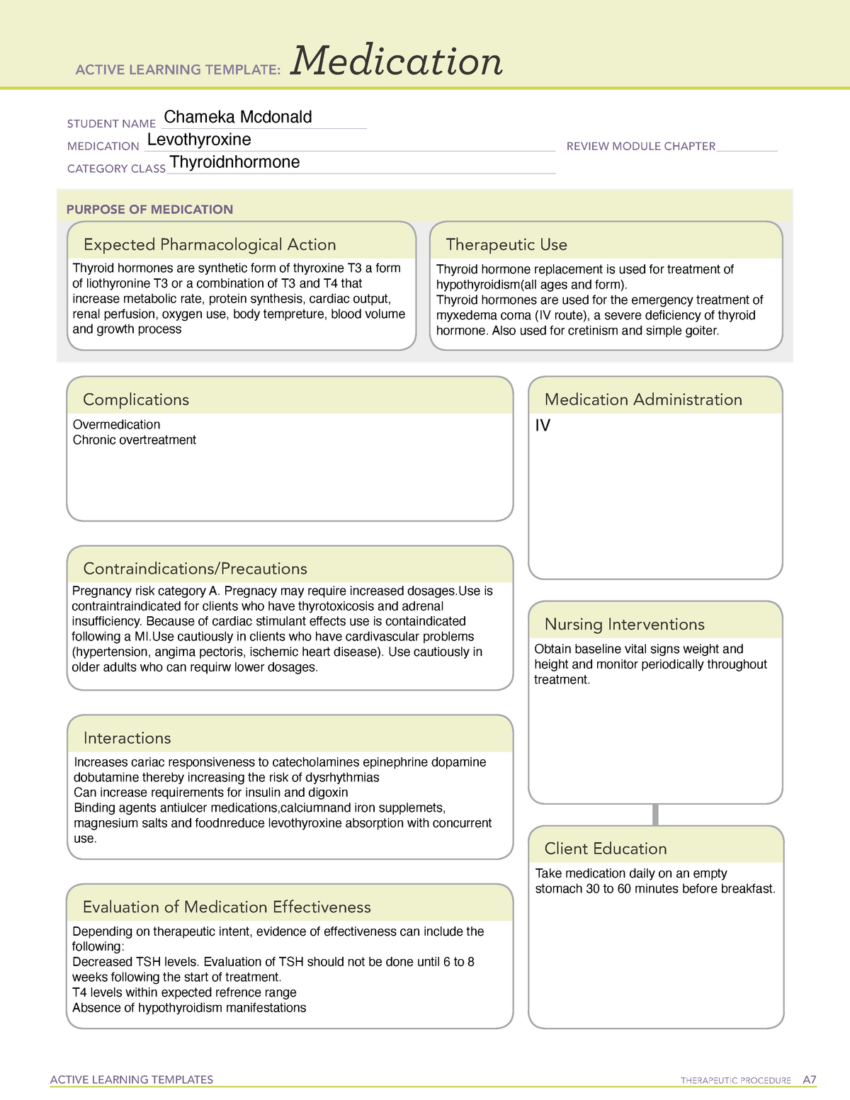 Levothyroxine med card ACTIVE LEARNING TEMPLATES THERAPEUTIC