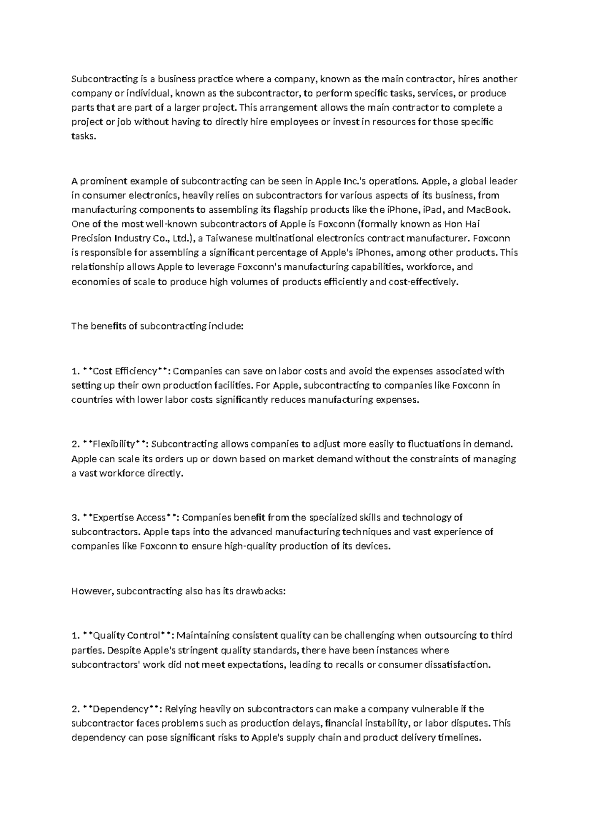 Subcontracting - This arrangement allows the main contractor to ...