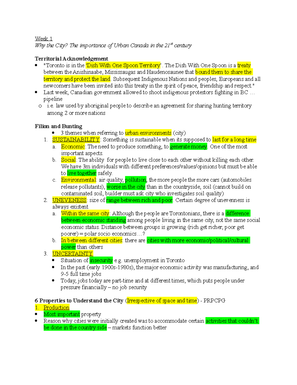 Week 1 - Lecture notes 1 - Week 1 Why the City? The importance of Urban ...
