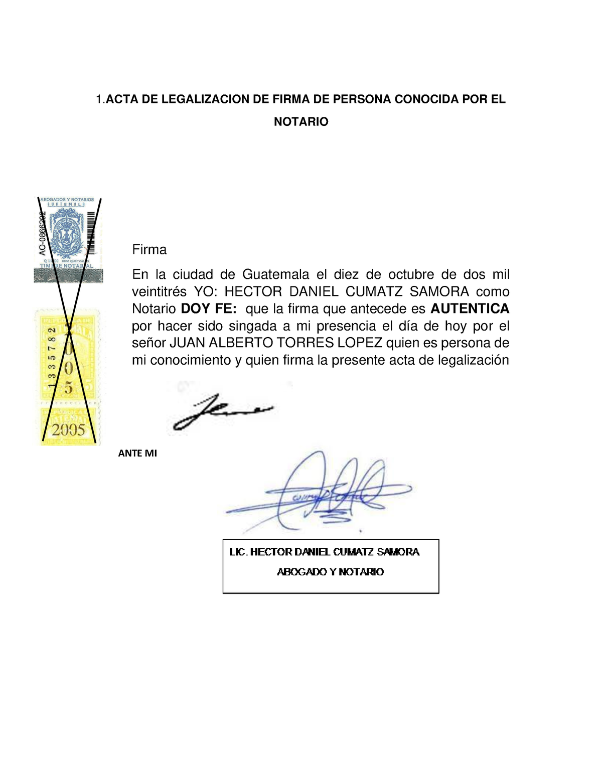 Actas De Legislación - 1 DE LEGALIZACION DE FIRMA DE PERSONA CONOCIDA ...