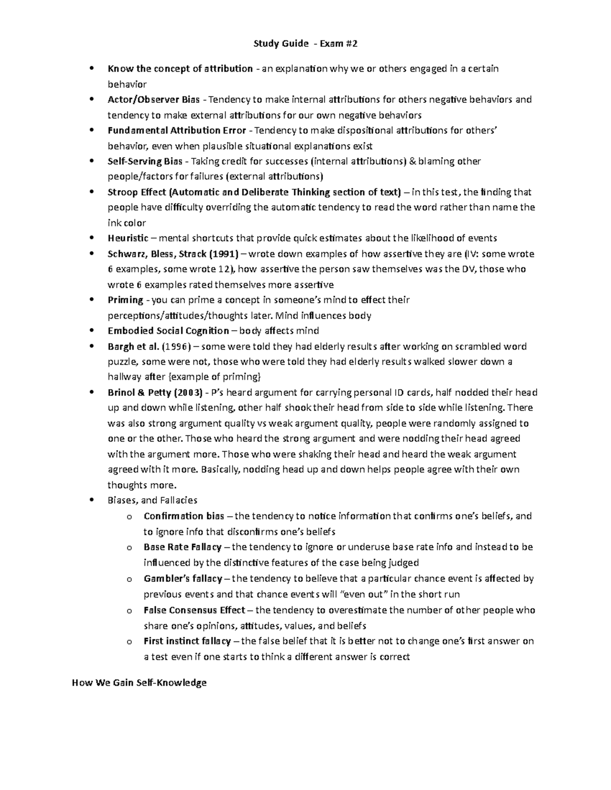 Social Psychology Exam 2 Study Guide - Study Guide - Exam #2 Know the ...
