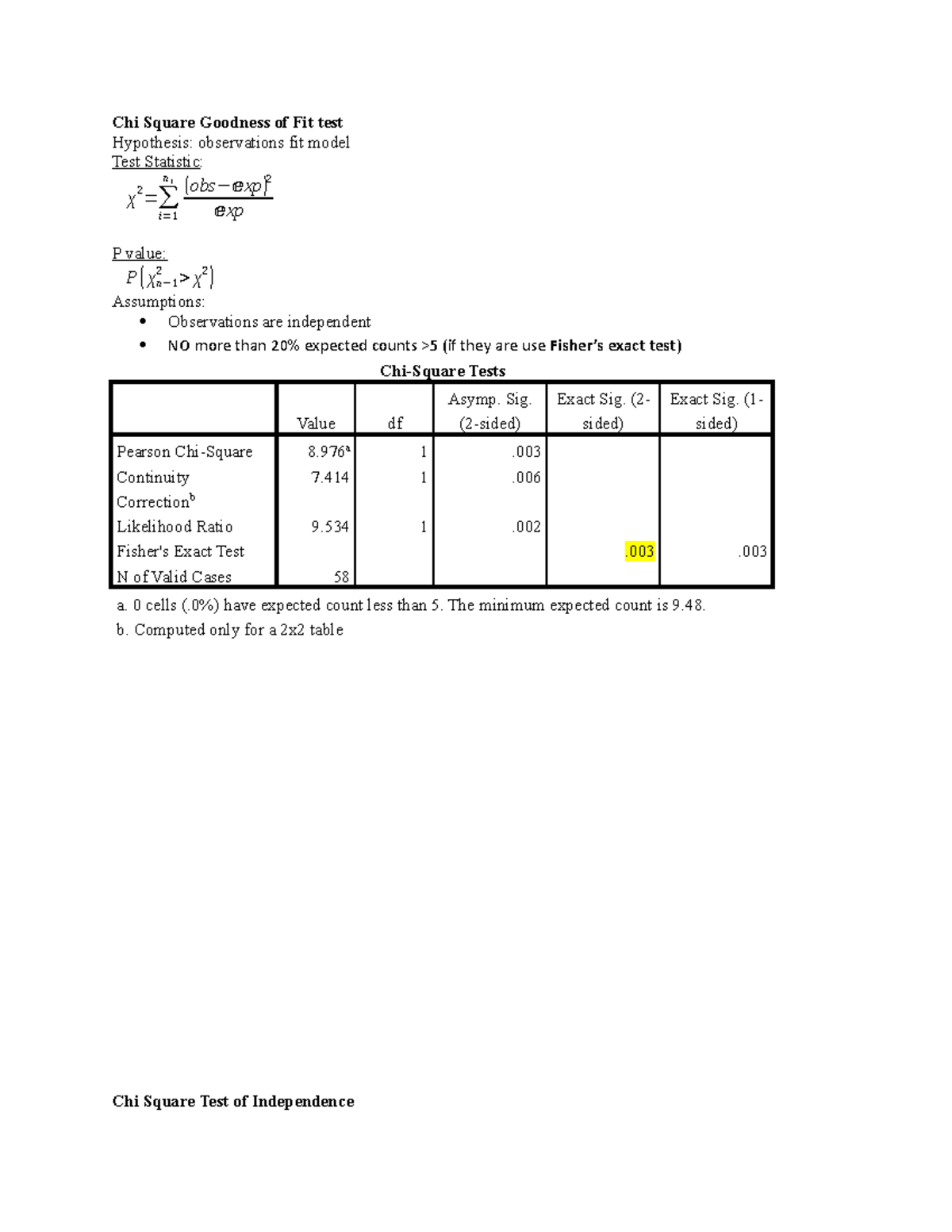 Summary - lecture chi square - Chi Square Goodness of Fit test ...