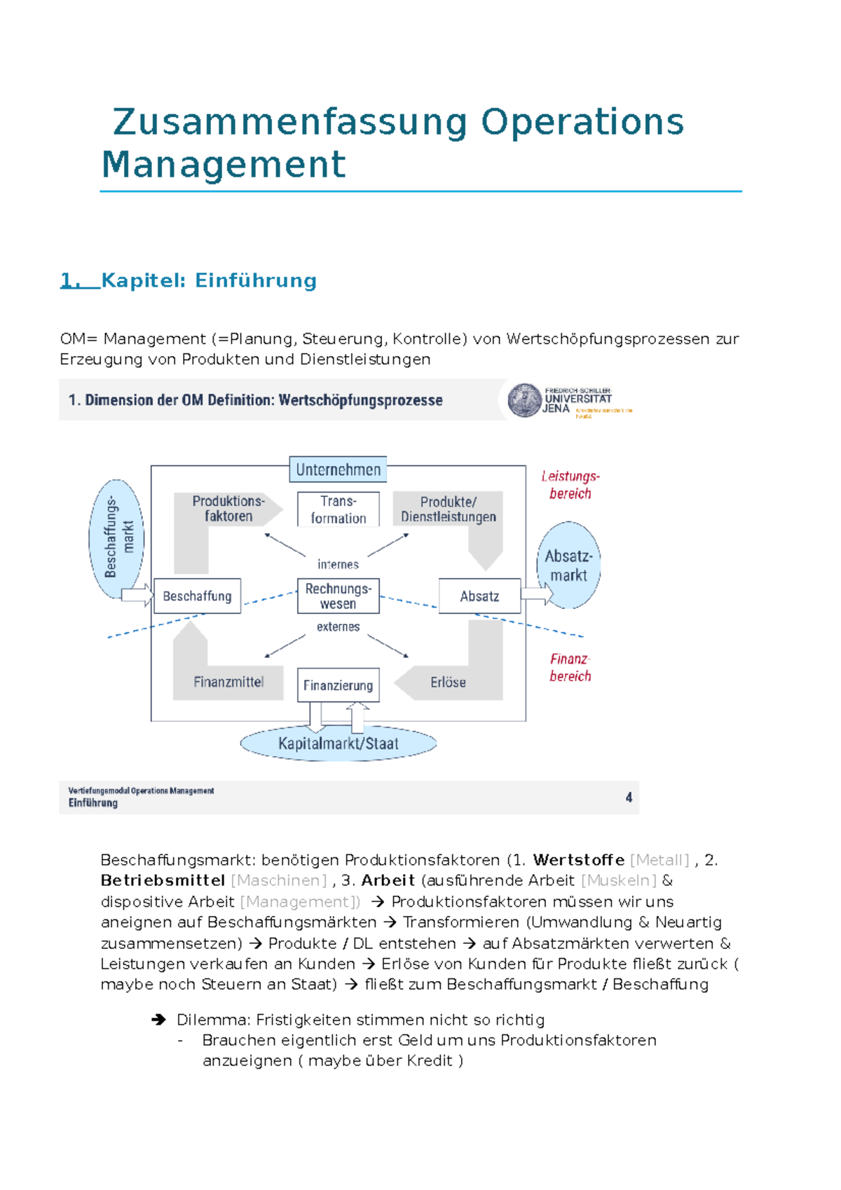 Zusammenfassung Operations Management - Kapitel: Einführung OM ...