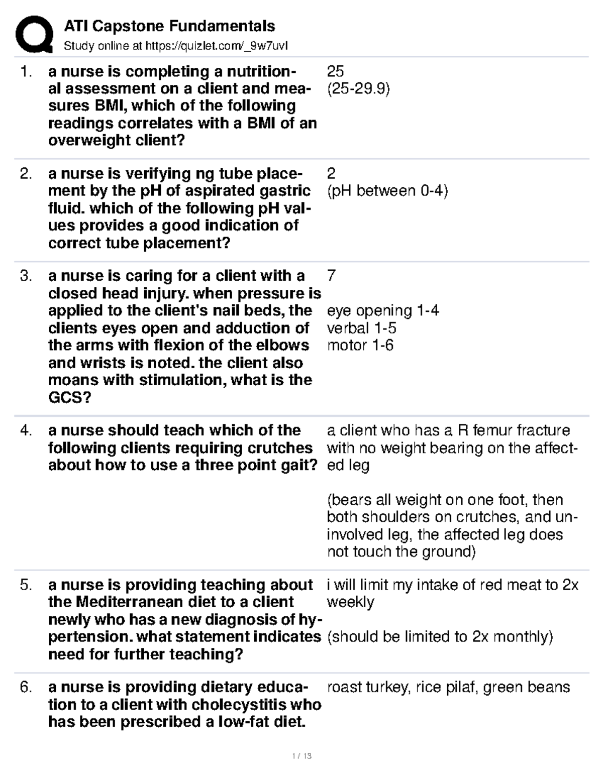 ATI fundamentals Capstone Study online at quizlet/_9w7uvl a nurse is