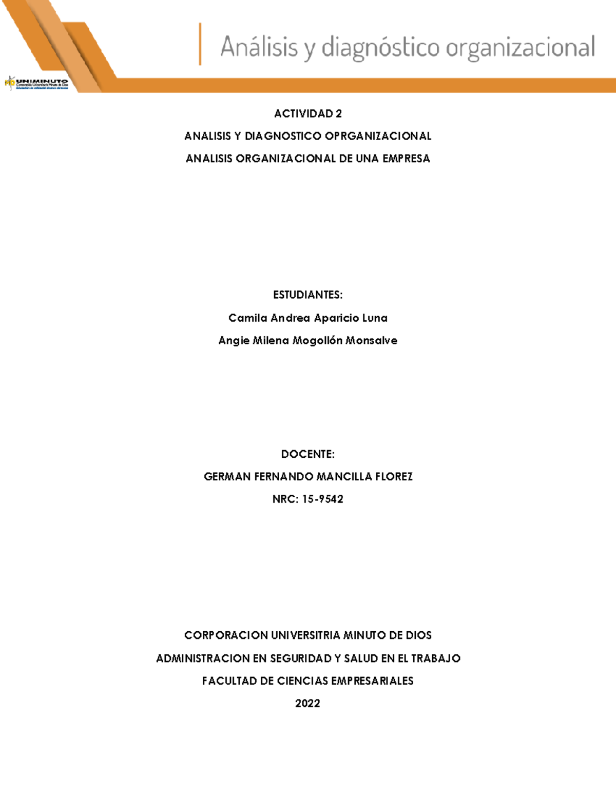 Actividad 2 Diagnostico Organizacional - Análisis Y Diagnostico ...