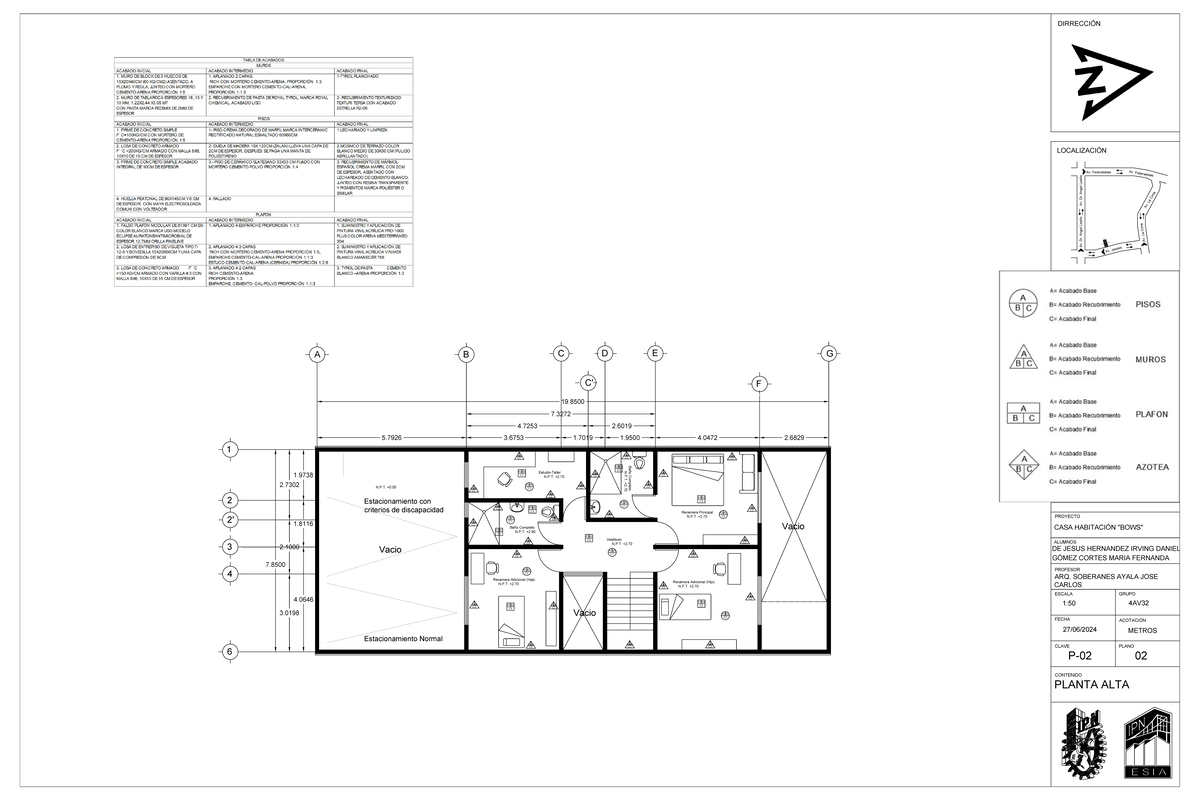Plano acabadosplanta alta DIRRECCIÓN 8 m 8 m 20 m 20 m Av. Jarales