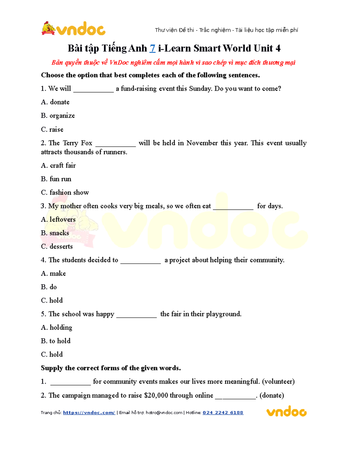 tiếng anh 7 smart world workbook unit 4 lesson 3