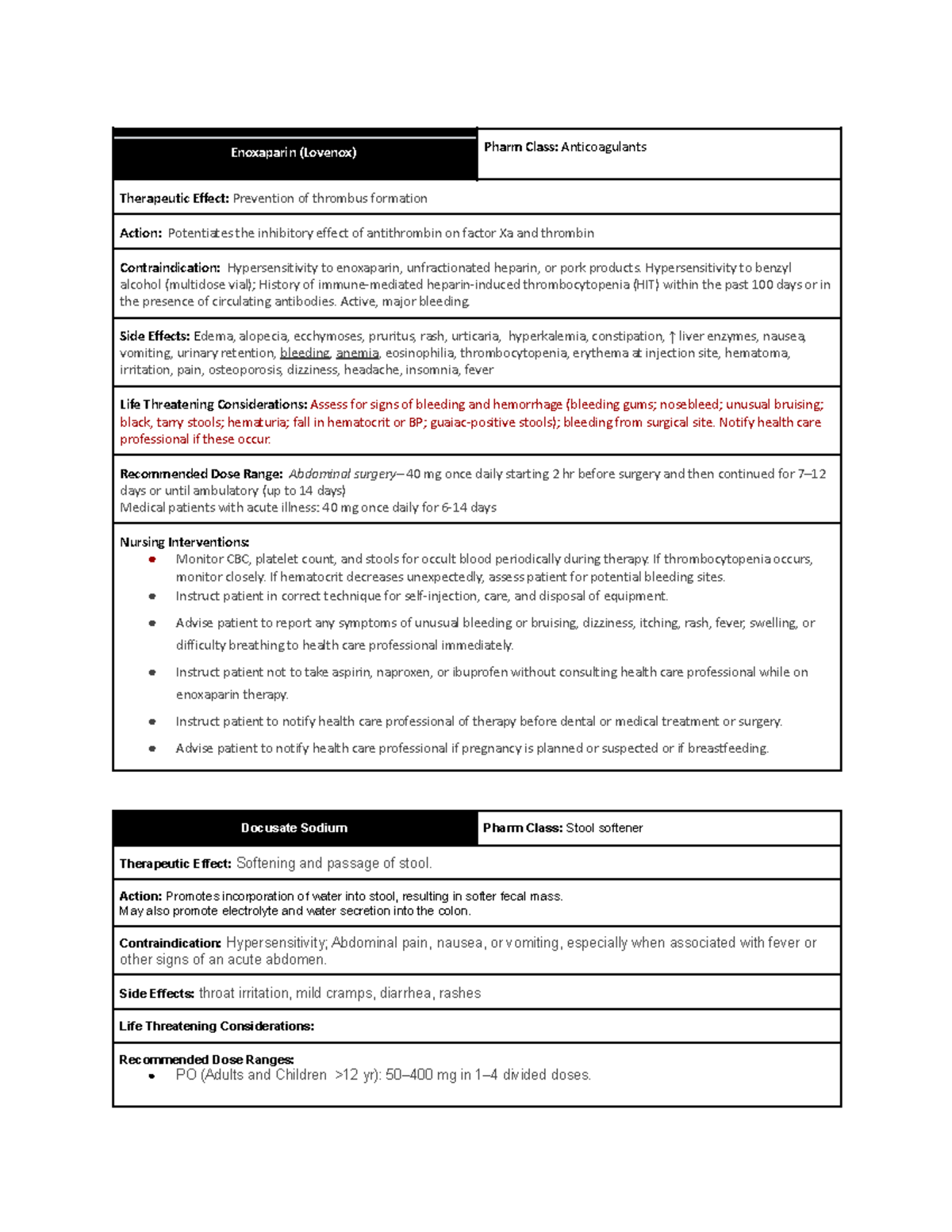 Medication Guide Enoxaparin (Lovenox) Pharm Class Anticoagulants