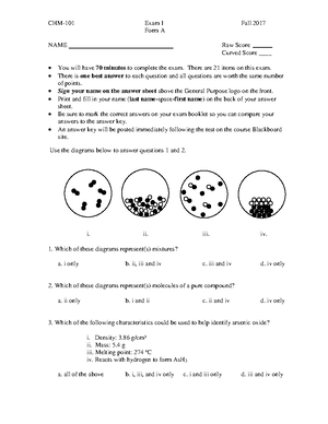 Exam+1+Practice - Exam practice - CHM- 101 Exam I Fall 2017 Form A NAME ...