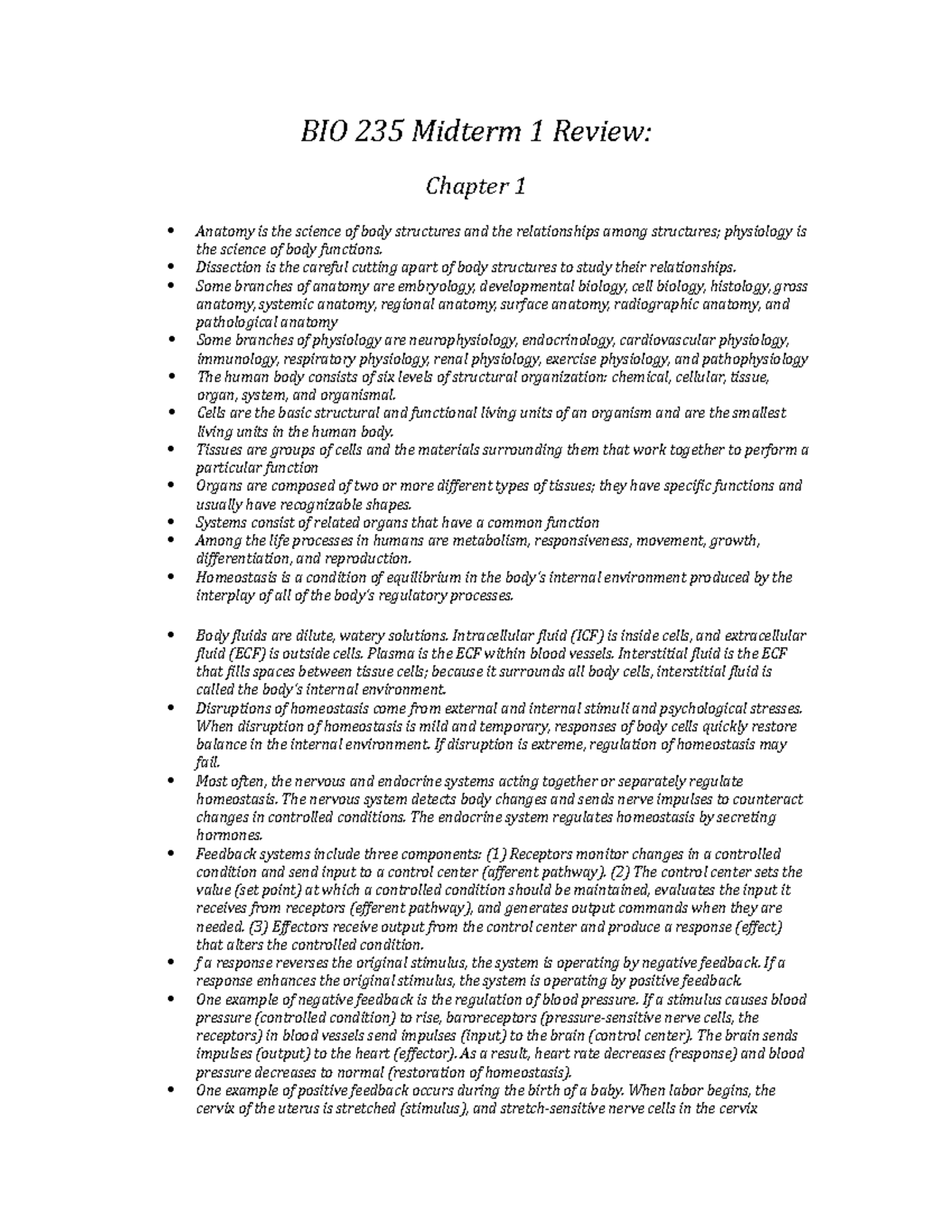 BIO 235 Compact Review For Midterm #1 - BIO 235 Midterm 1 Review ...