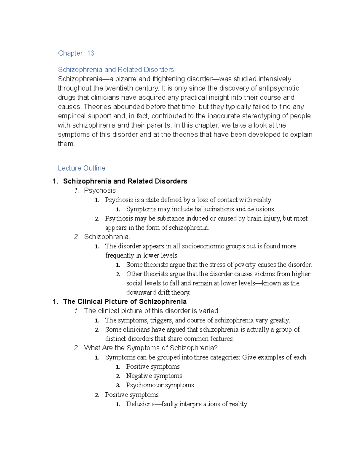 Chapter 13 exam 2 pt. 1 - Chapter: 13 Schizophrenia and Related ...