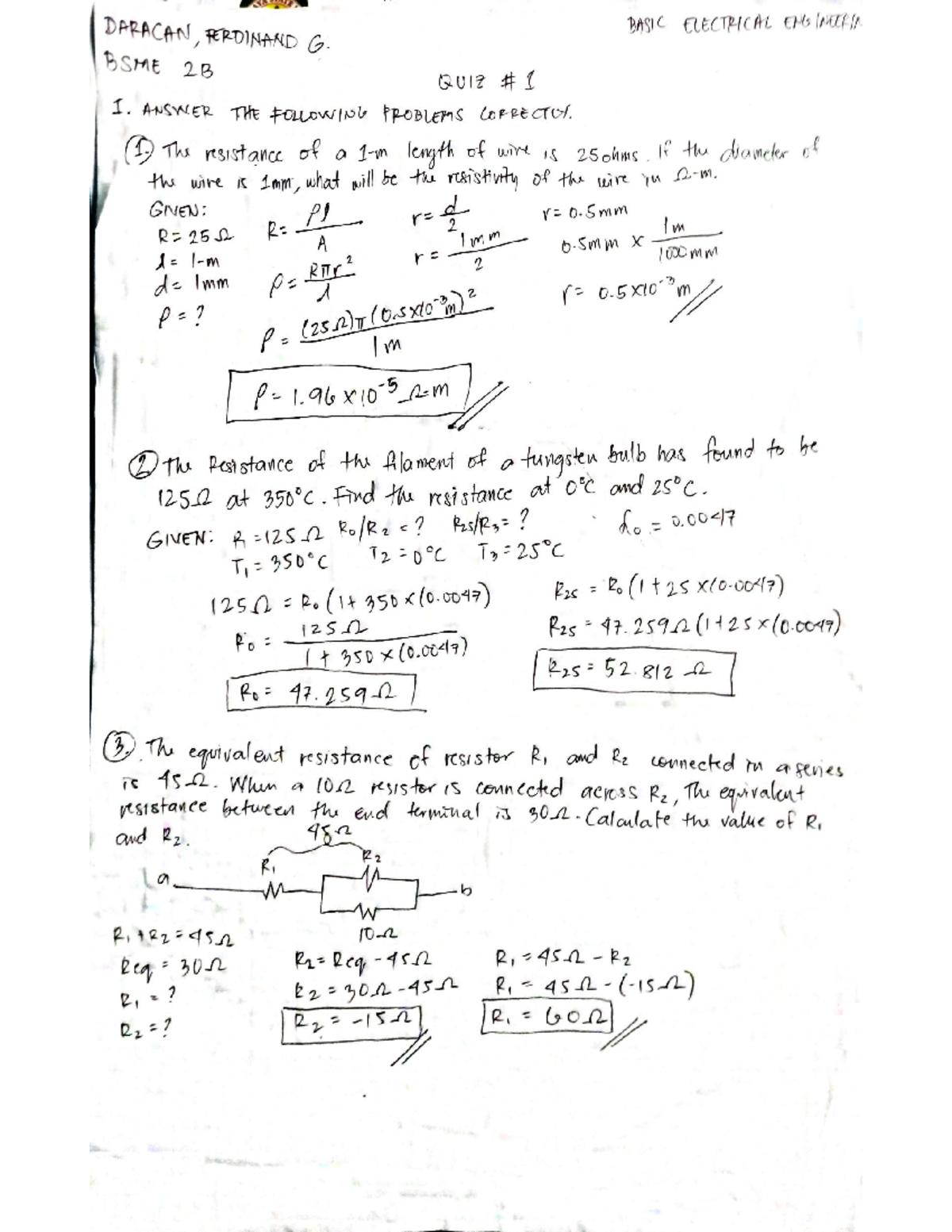 Basic Electrical Engineering Quiz 1 Mechanical Engineering Studocu