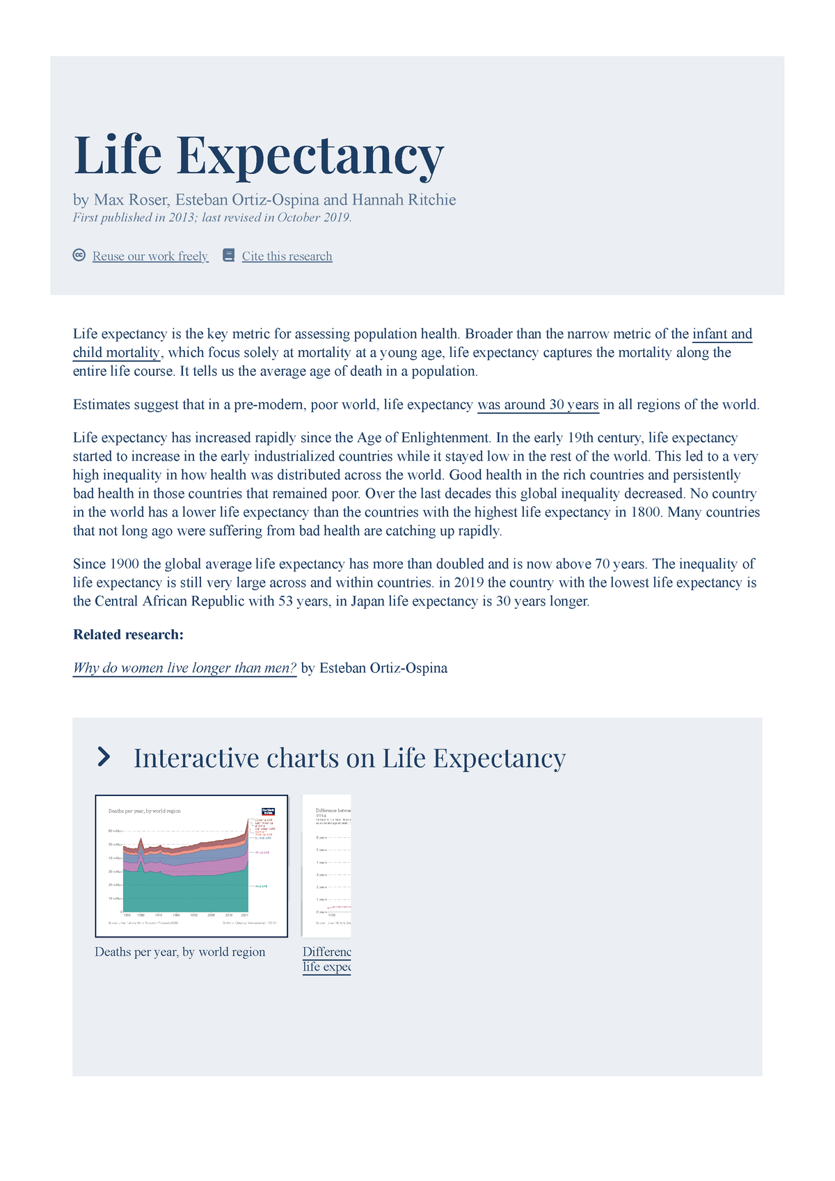 Life Expectancy - Our World in Data