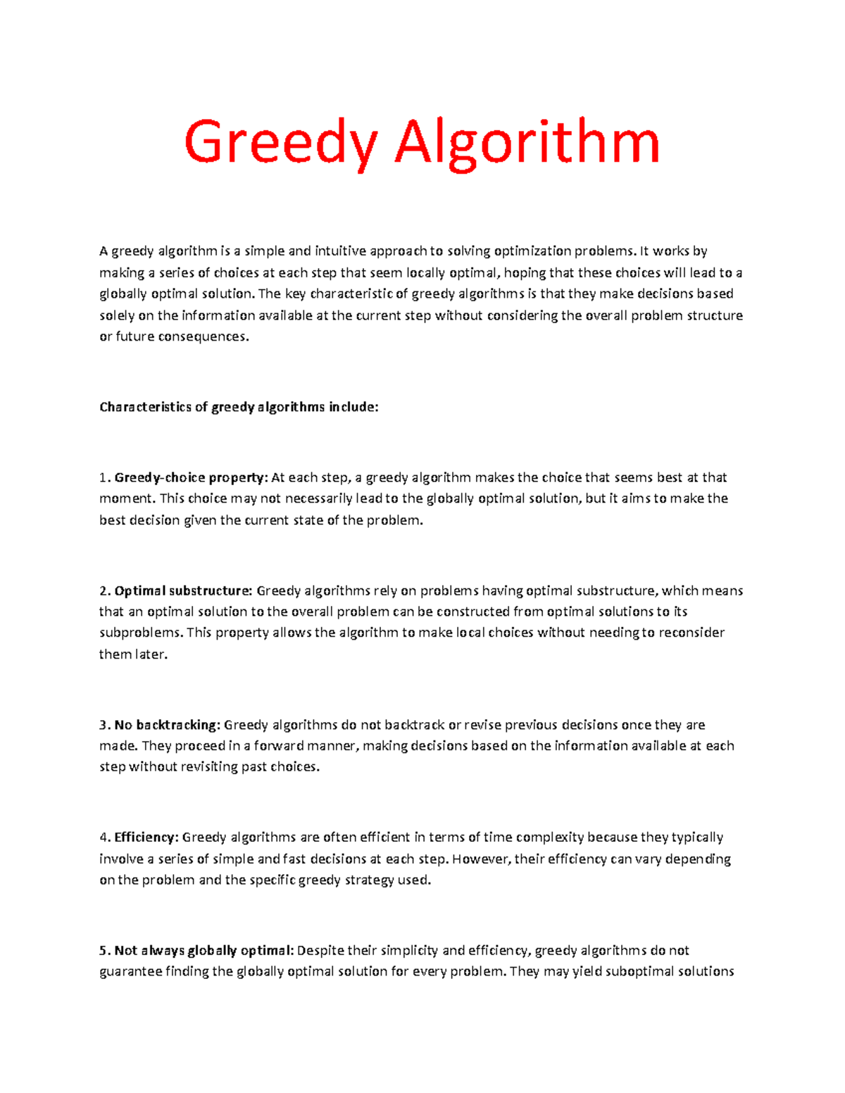 Greedy algorithm - It works by making a series of choices at each step ...