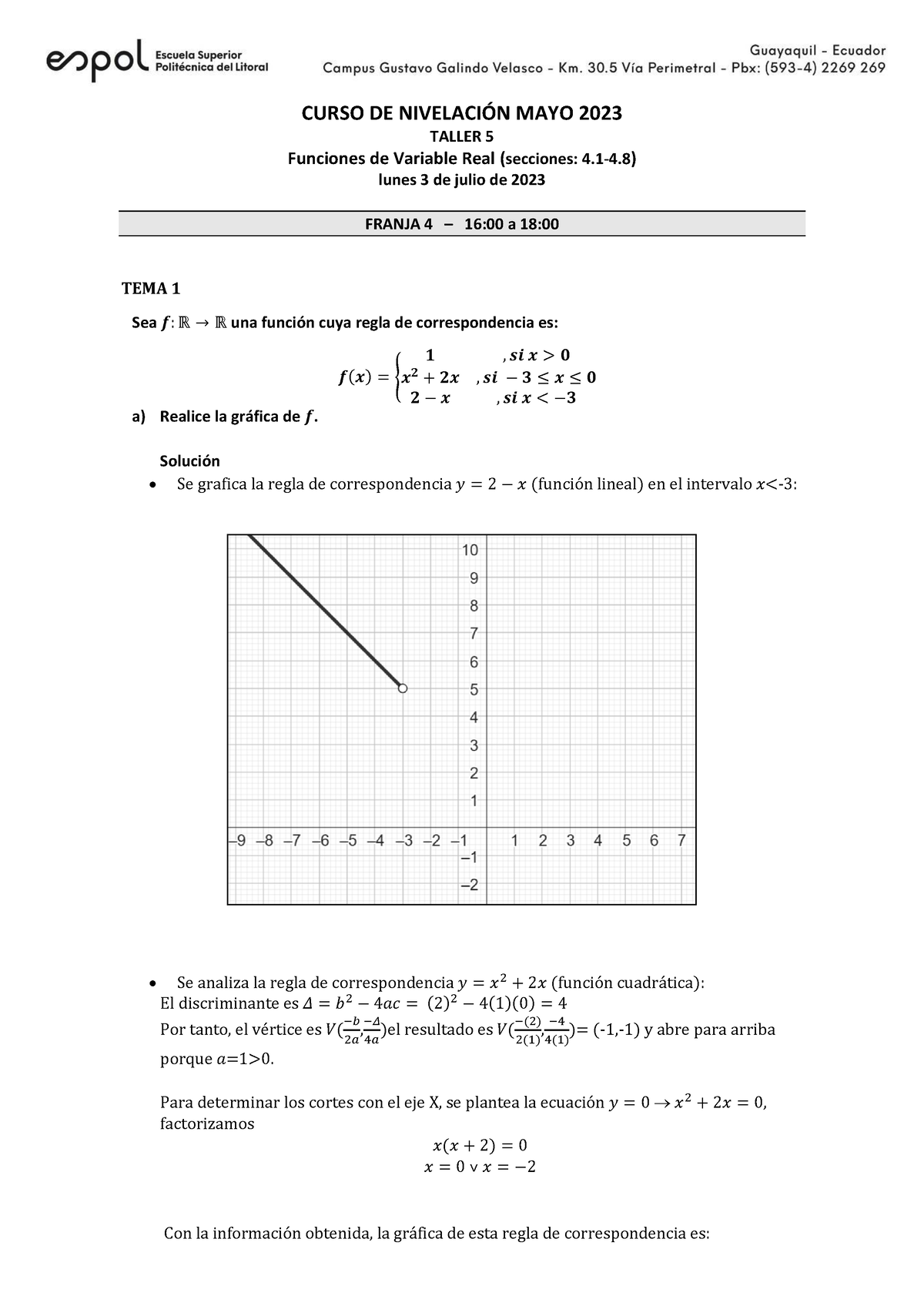 Taller 5 F4 Solución - Matematicas Pre Ejercicios - CURSO DE NIVELACI”N ...