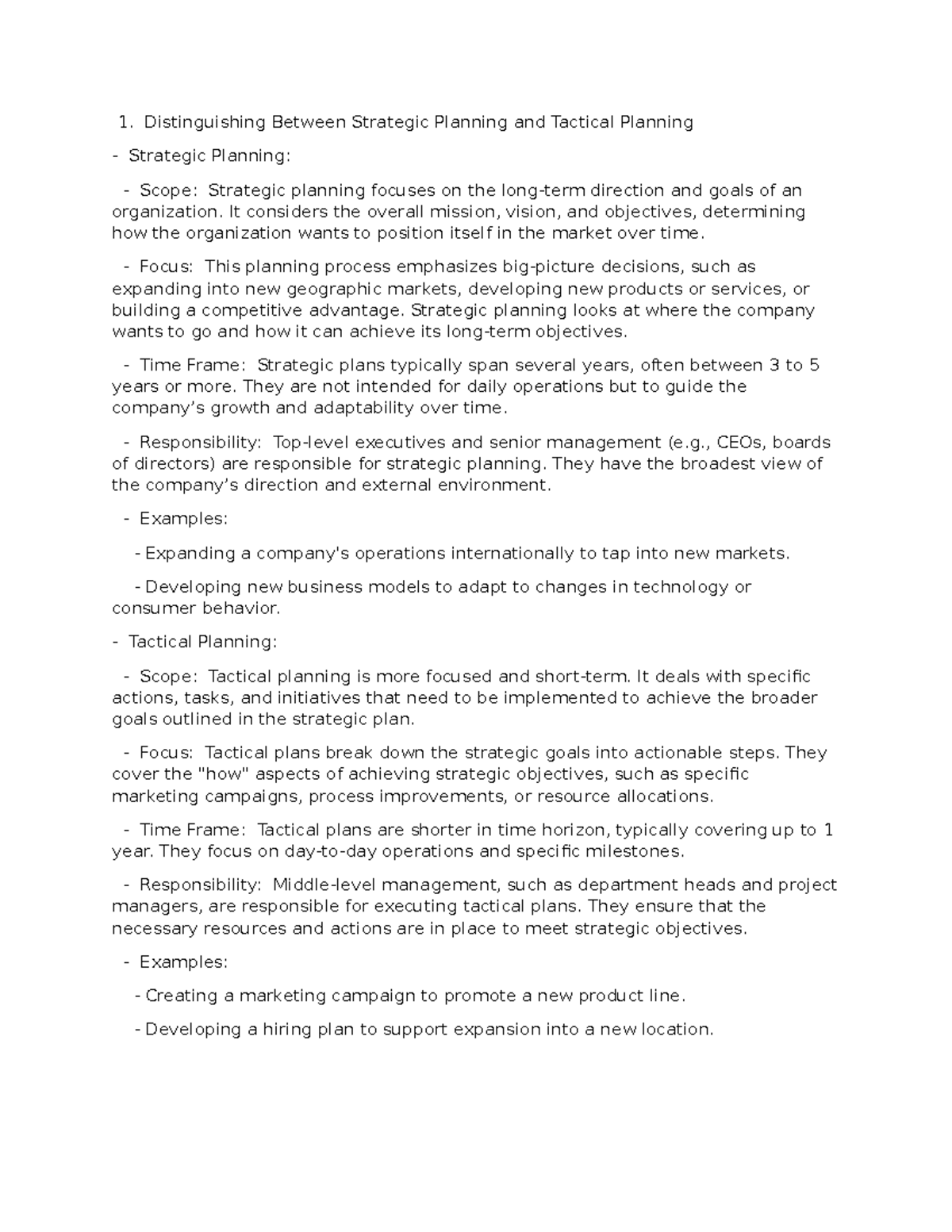 Strategic management - assignment - Distinguishing Between Strategic ...