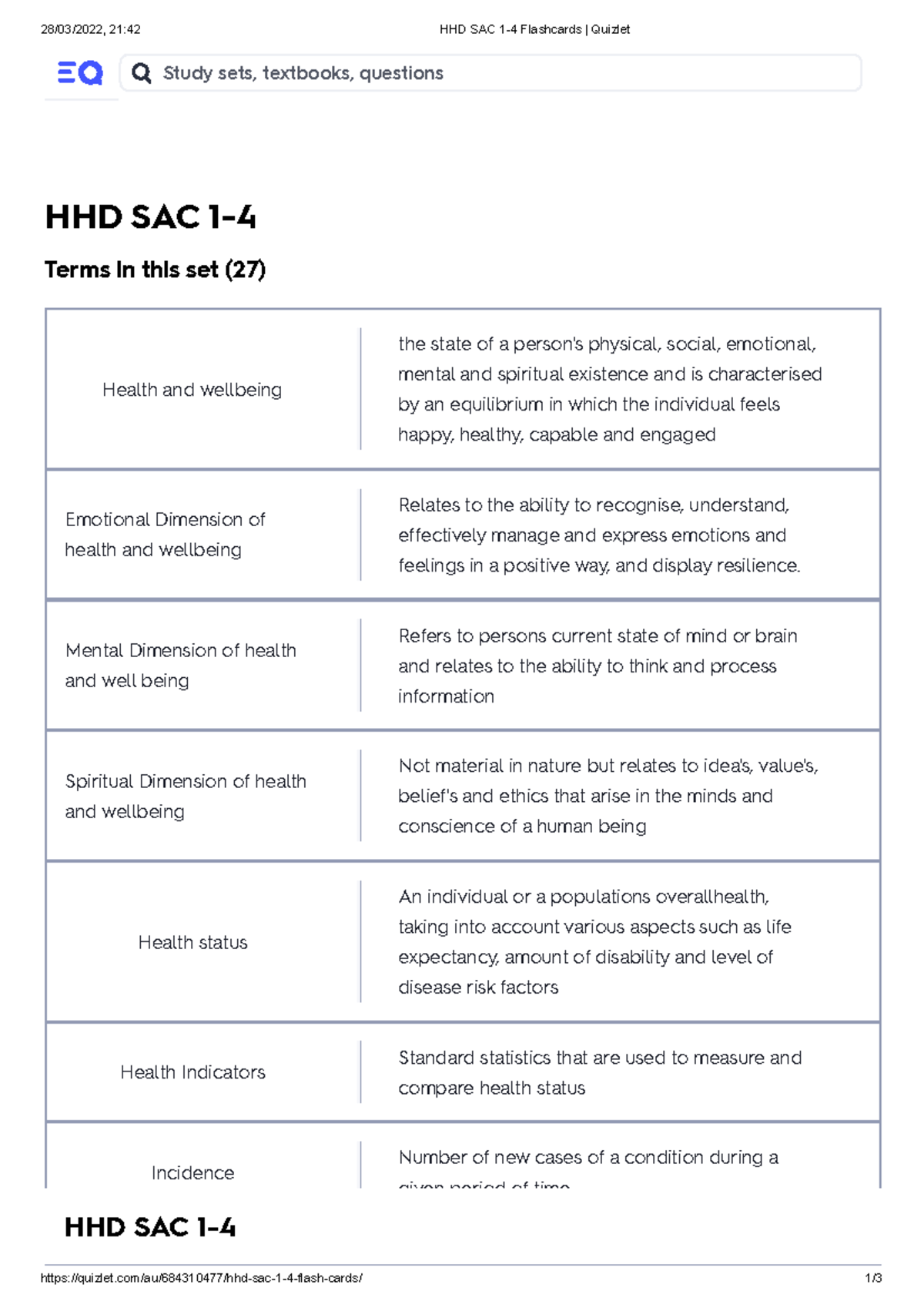 HHD SAC 1-4 Flashcards Quizlet - 28/03/2022, 21:42 HHD SAC 1-4 ...