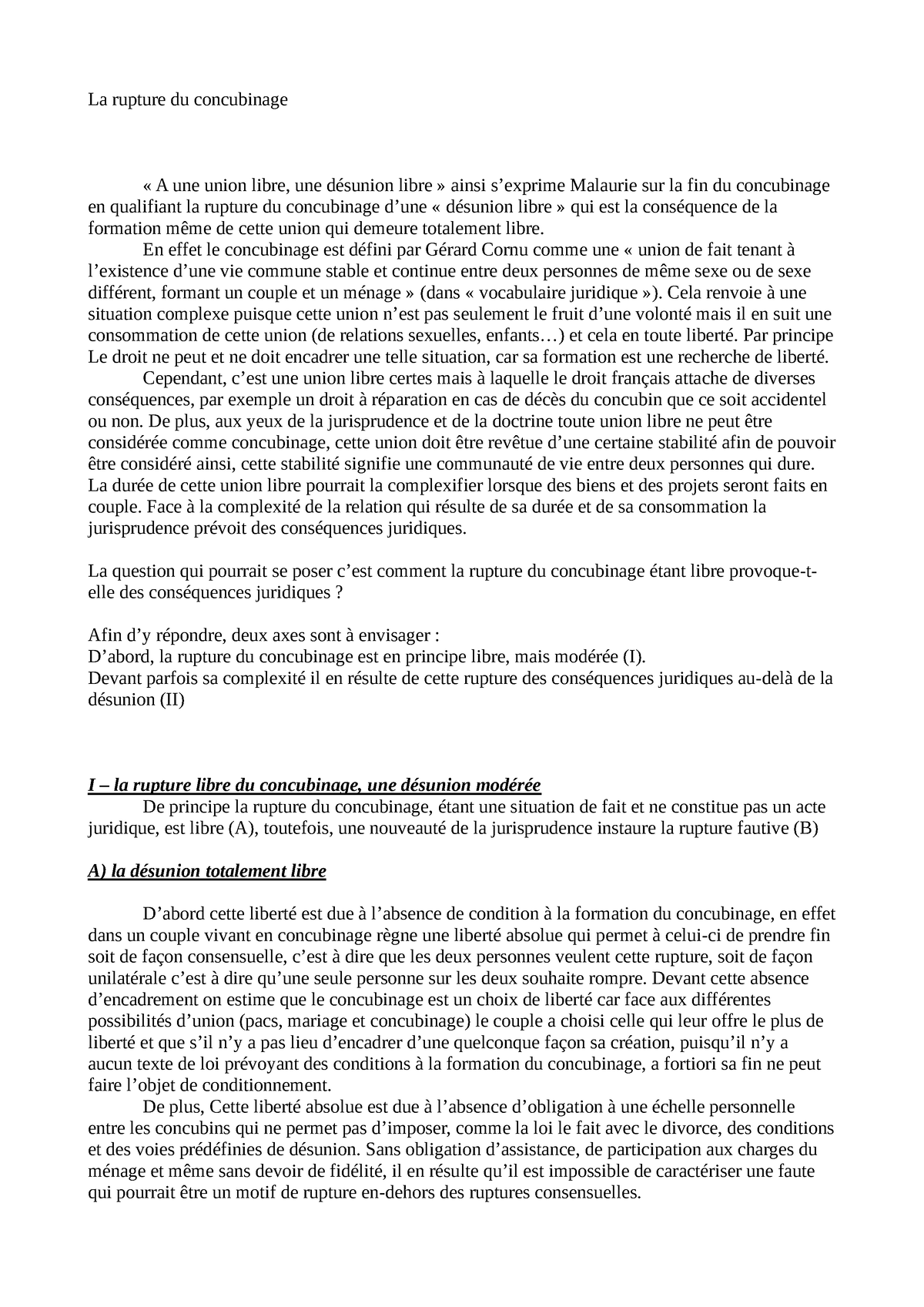 dissertation la rupture du concubinage