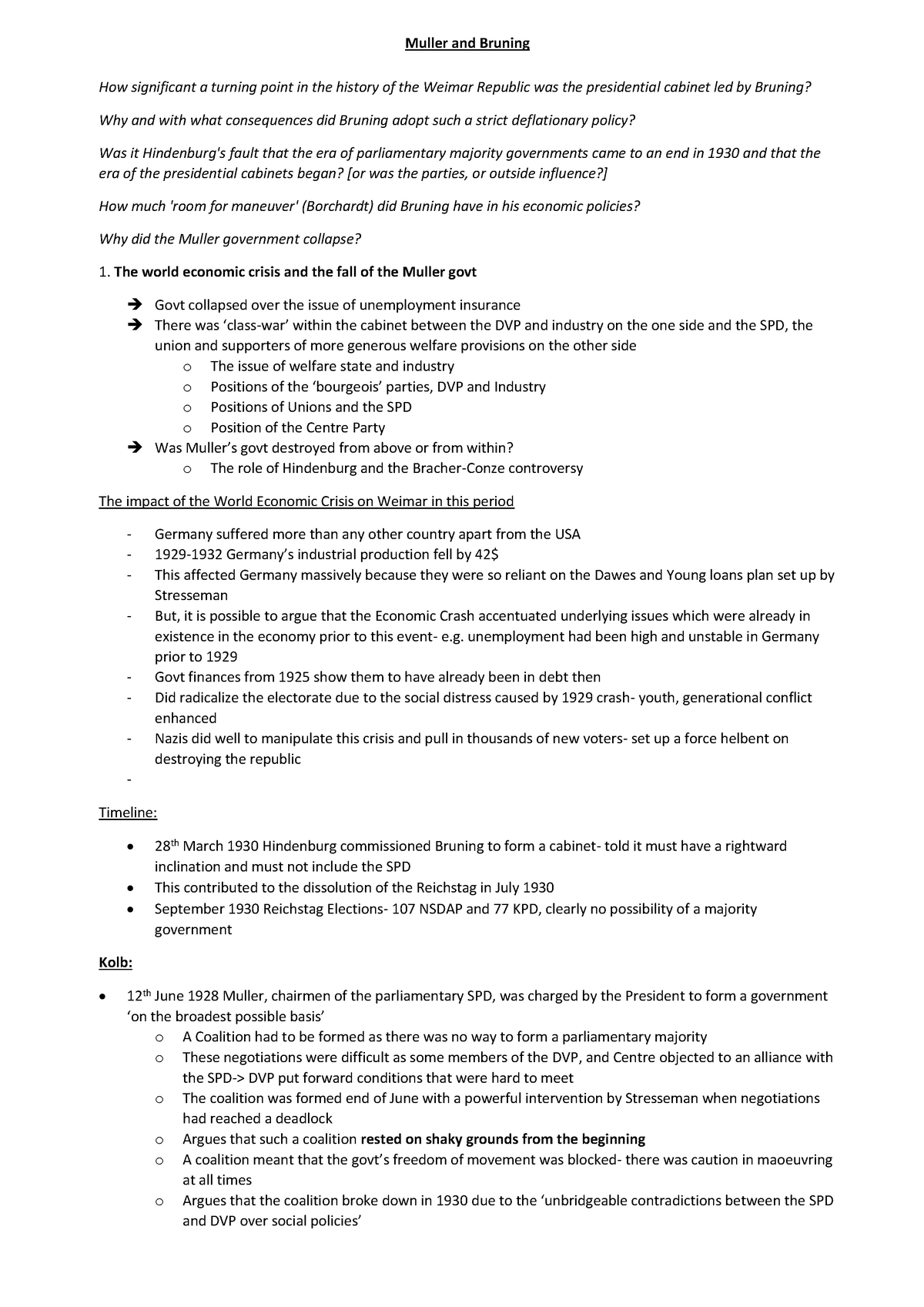 The Collapse Of The Weimar Republic Notes - Muller and Bruning How ...