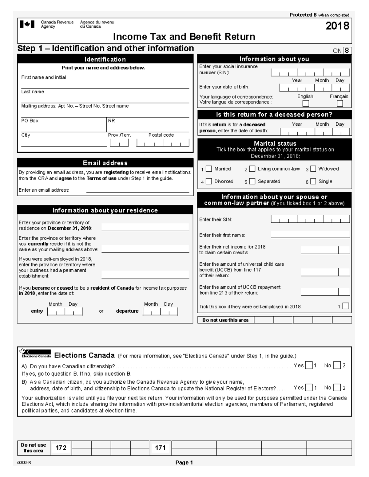 2018 Personal T1 (ON) form - 2018 Income Tax and Benefit Return Step 1 ...