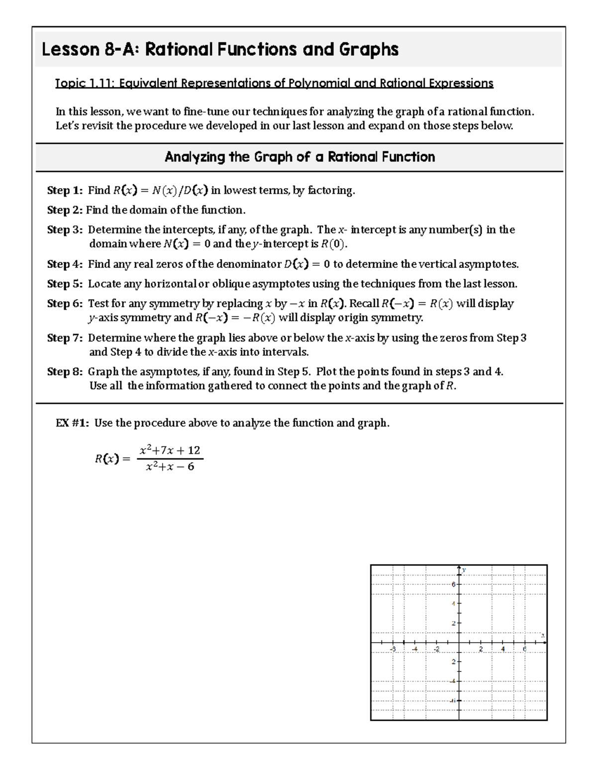 1.8 Rational Functions and Graphs - Lesson 8-A: Rational Functions and ...
