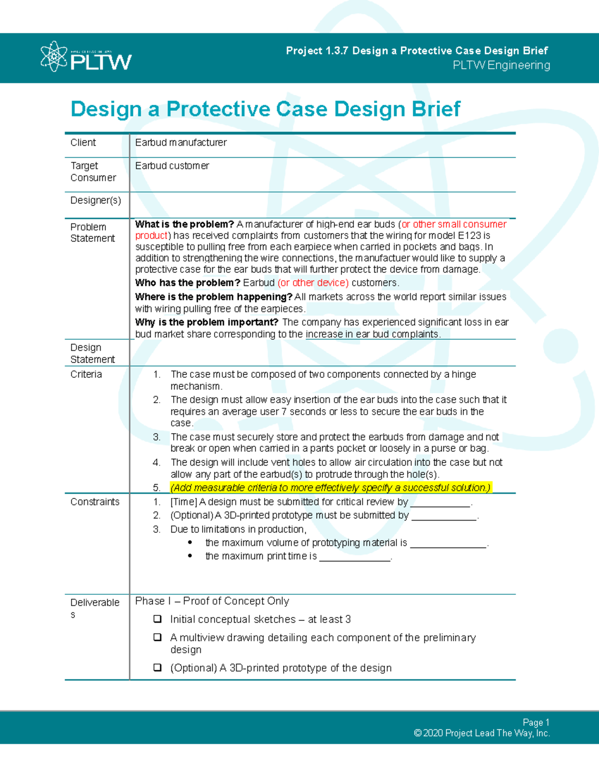 Ied 137 Design Protective Case Design Brief Project 1.3 Design a