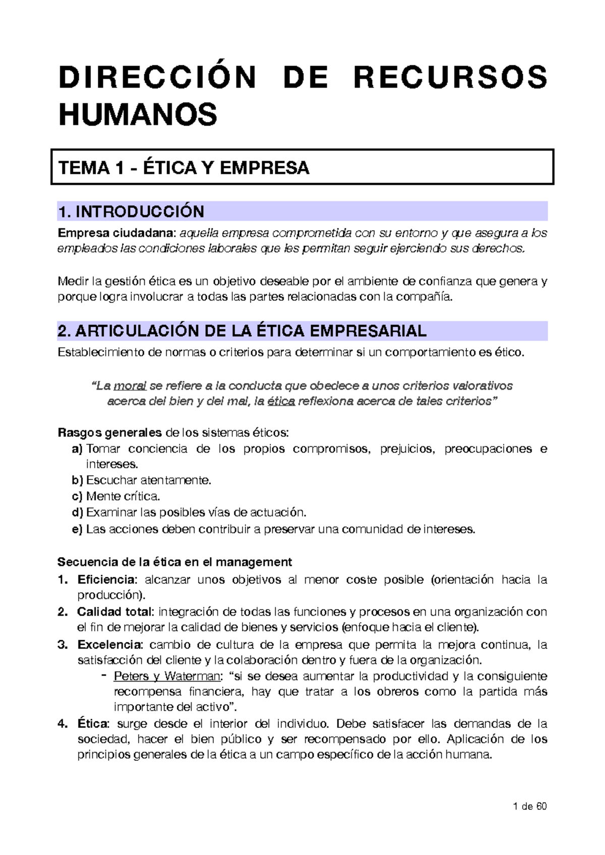 Resumen de apuntes - DRRHH - D I R E C C I Ó N D E R E C U R S O S ...