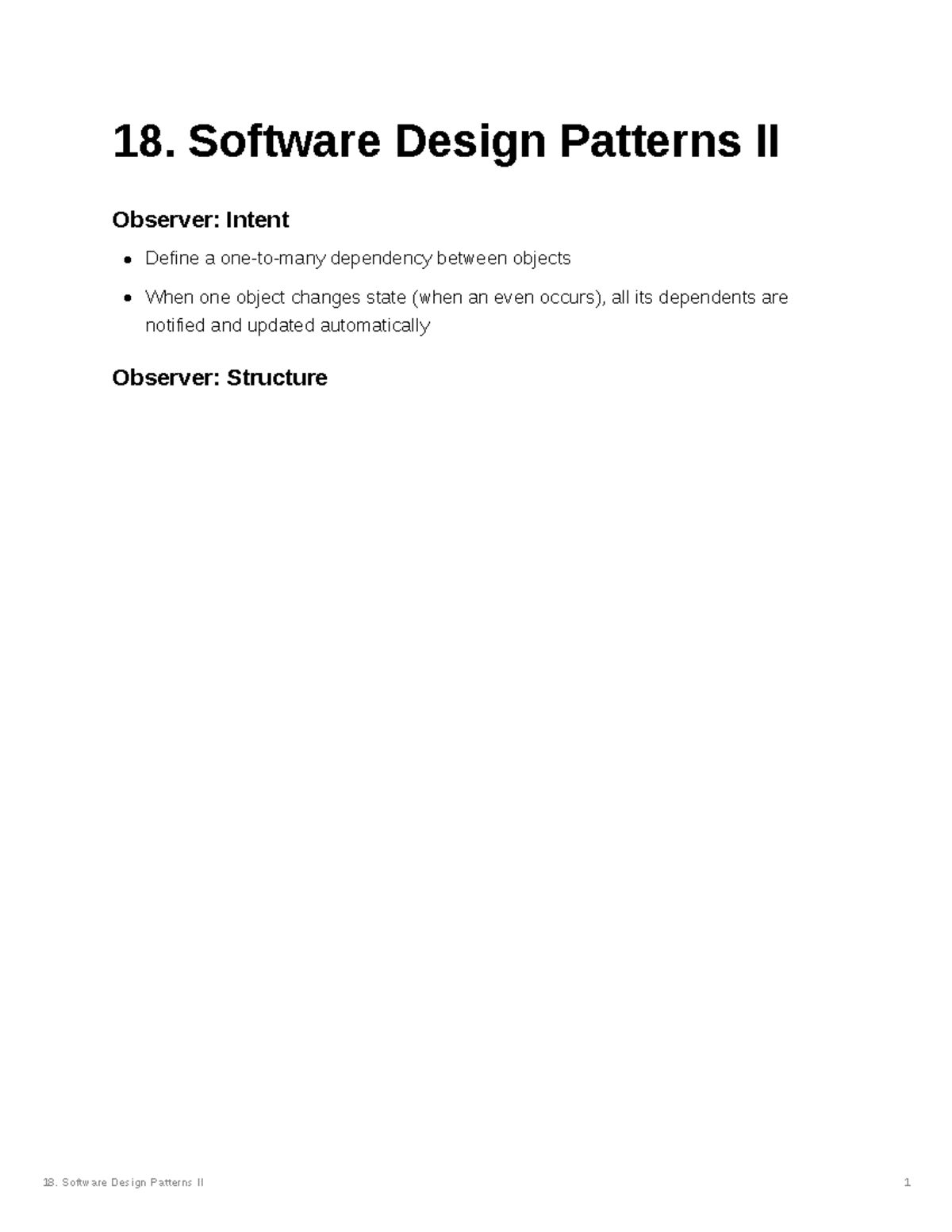 18 - lec 18 - 18. Software Design Patterns II Observer: Intent Define a ...