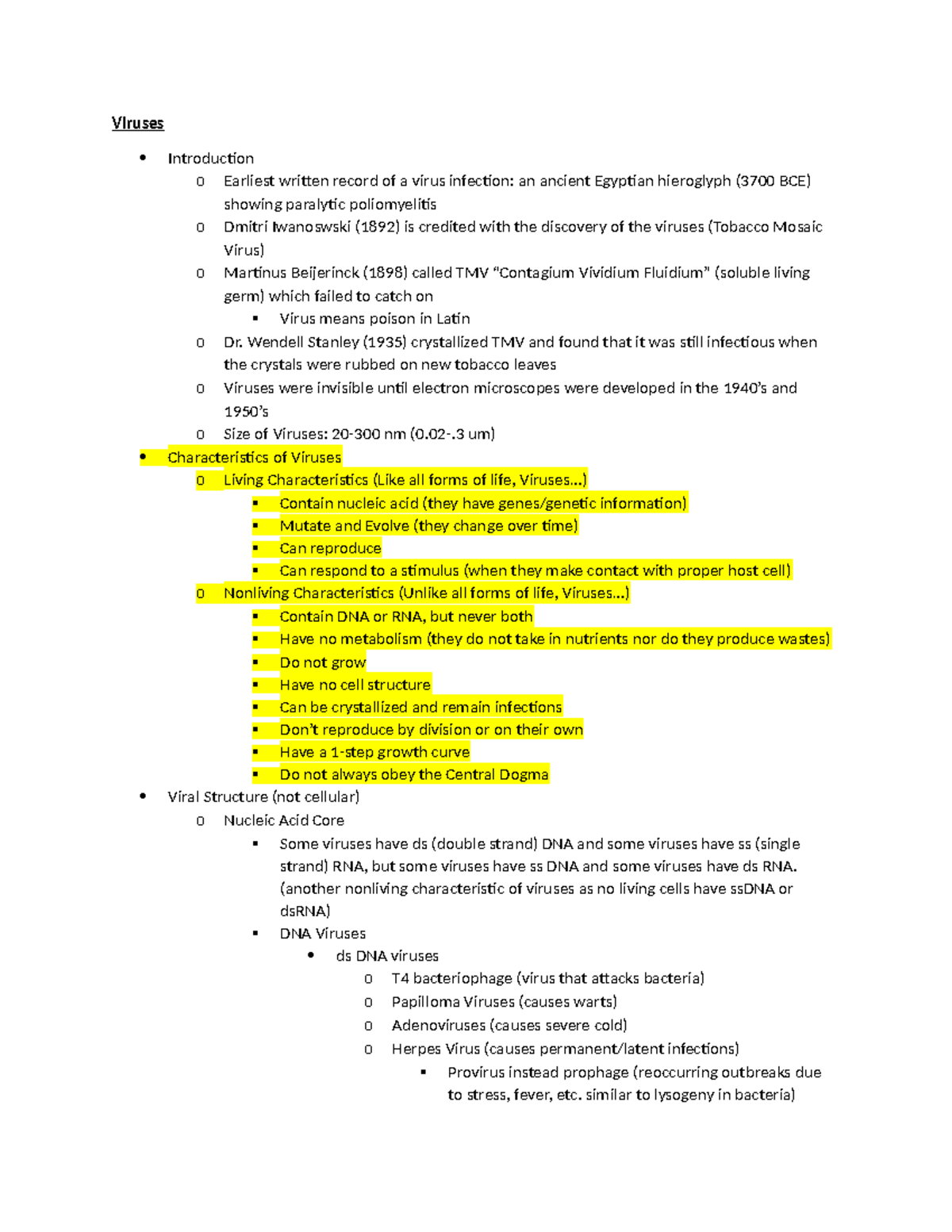 Lecture Exam 2 Notes - Viruses Introduction o Earliest written record ...
