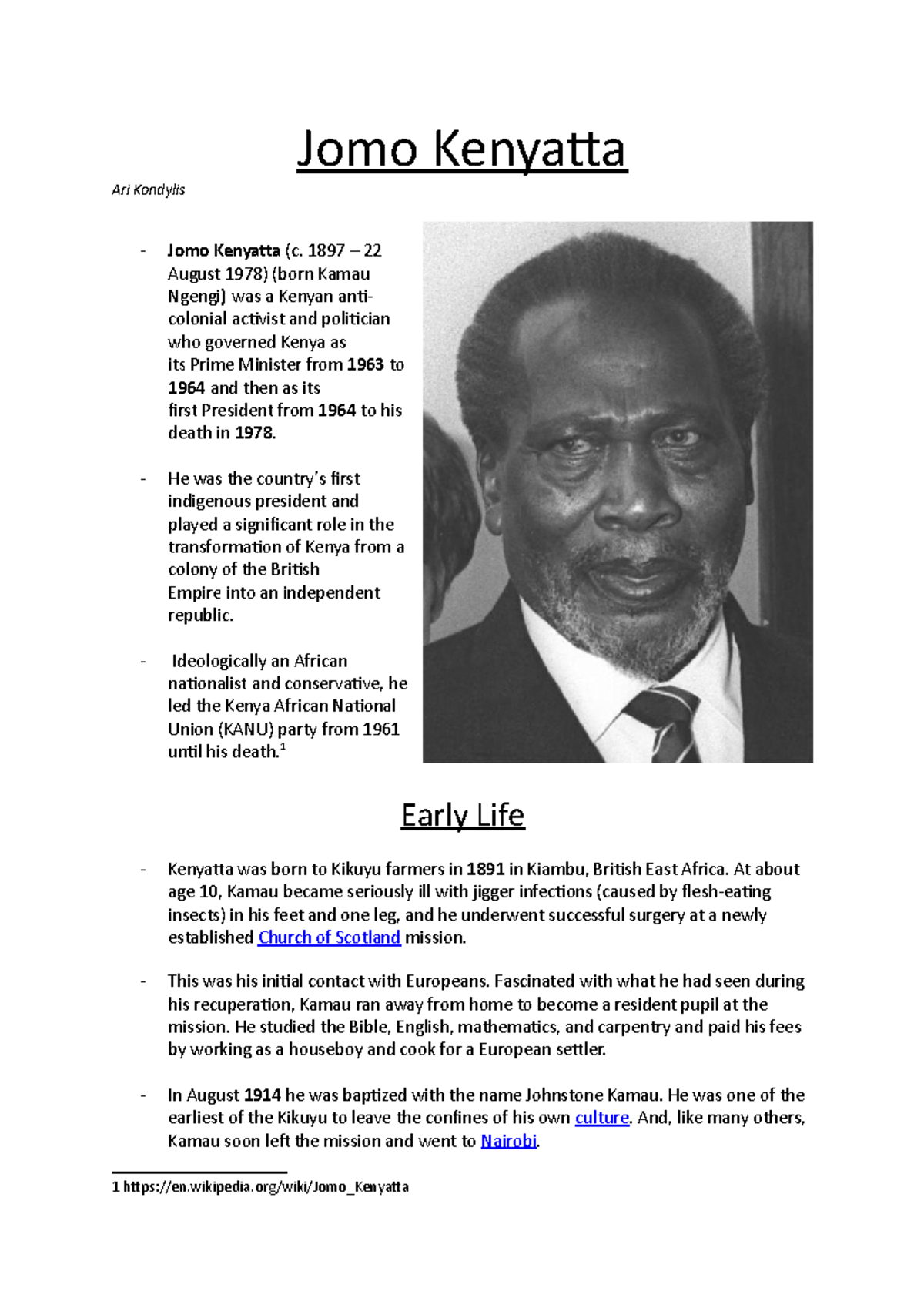 Jomo Kenyatta Fact File - Jomo Kenyatta Ari Kondylis Jomo Kenyatta (c 