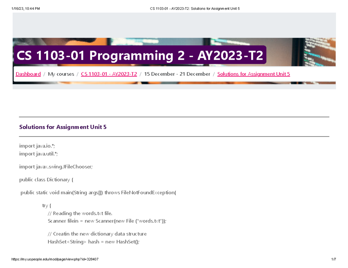 cs 1103 assignment unit 6