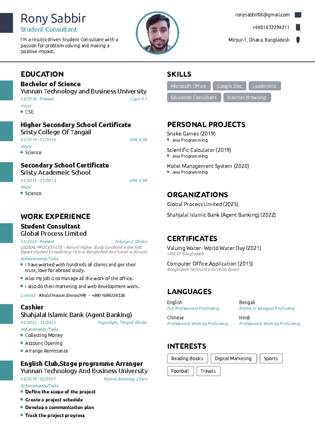 Rony's Resume - Rony Sabbir Student Consultant I'm a results-driven ...