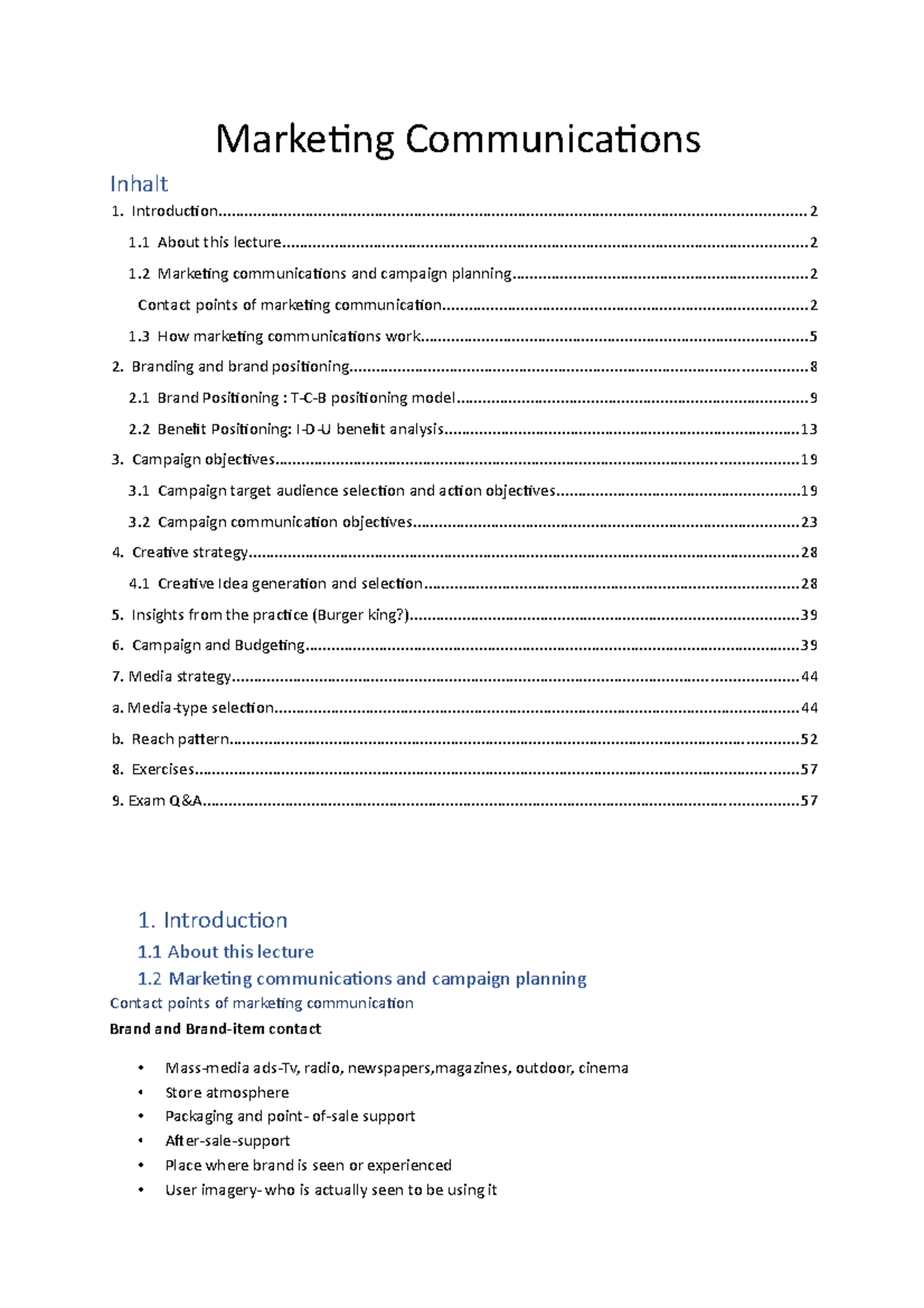 MKT 450 Marketing Communications - Marketing Communications Inhalt ...