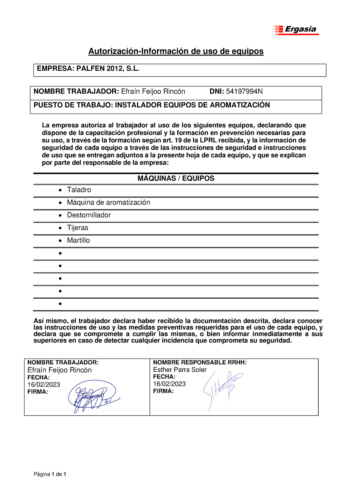 Uso Equipos 2023 Página 1 De 1 Ergasia Ergasia Autorización Información De Uso De Equipos 0255