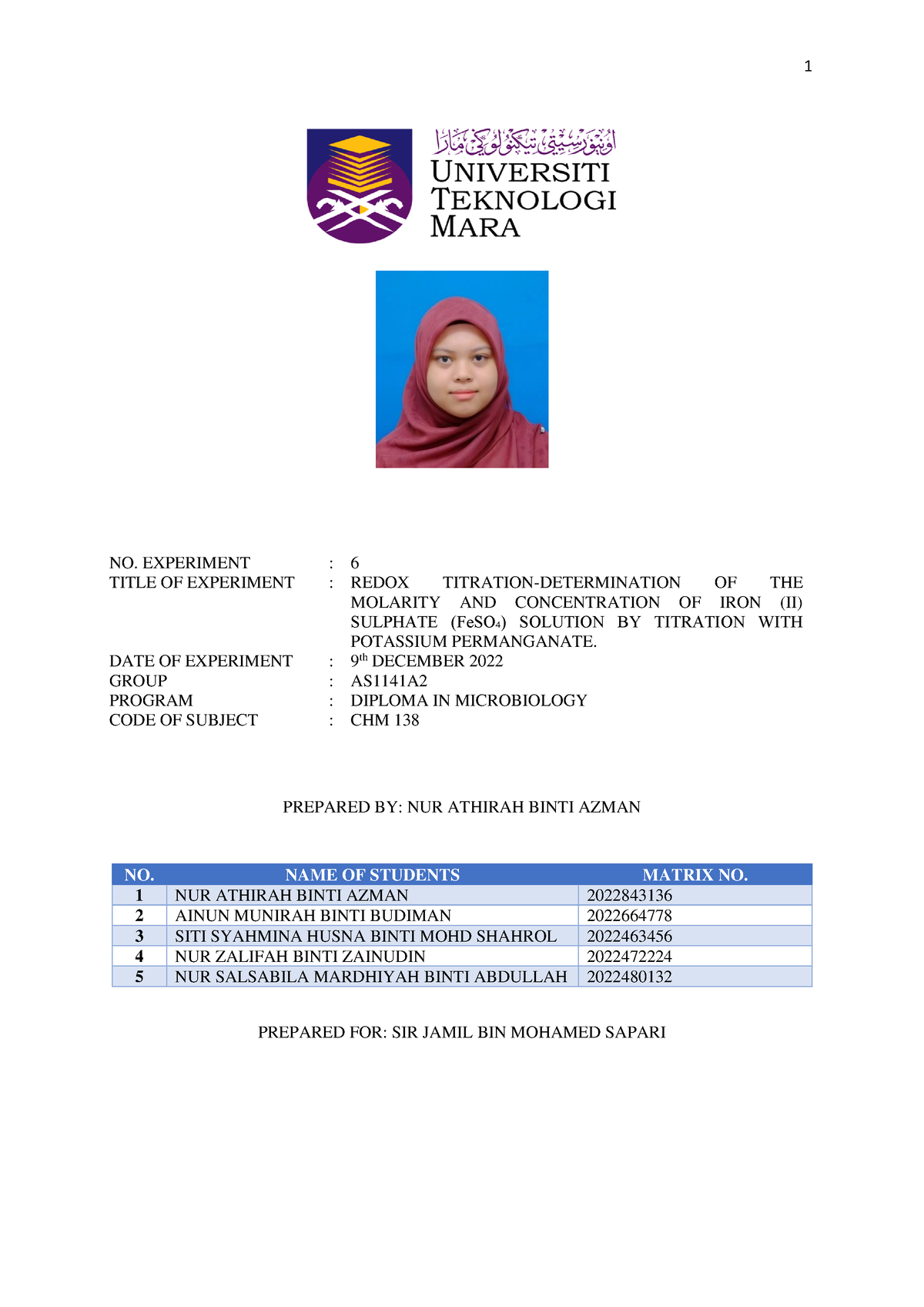 17 NUR Athirah Binti Azman AS1141A2 2022843136 LAB Report 6 - NO ...