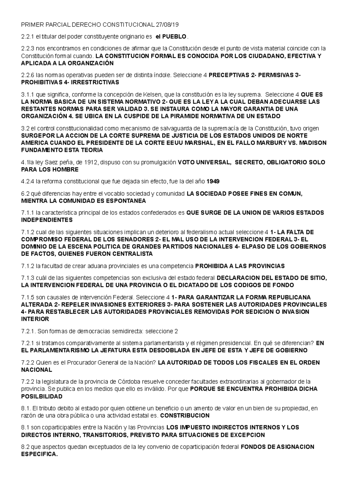 Examen 27 Agosto 2019, preguntas y respuestas - PRIMER PARCIAL DERECHO ...