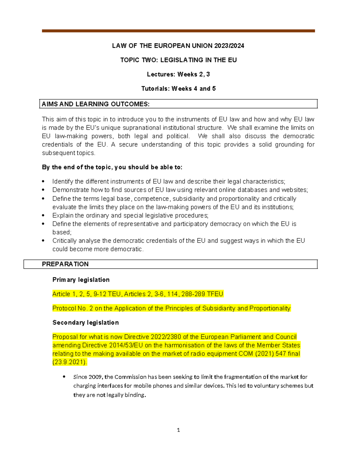 Tutorial 2 - Law-making and democracy English version - USB C - LAW OF ...