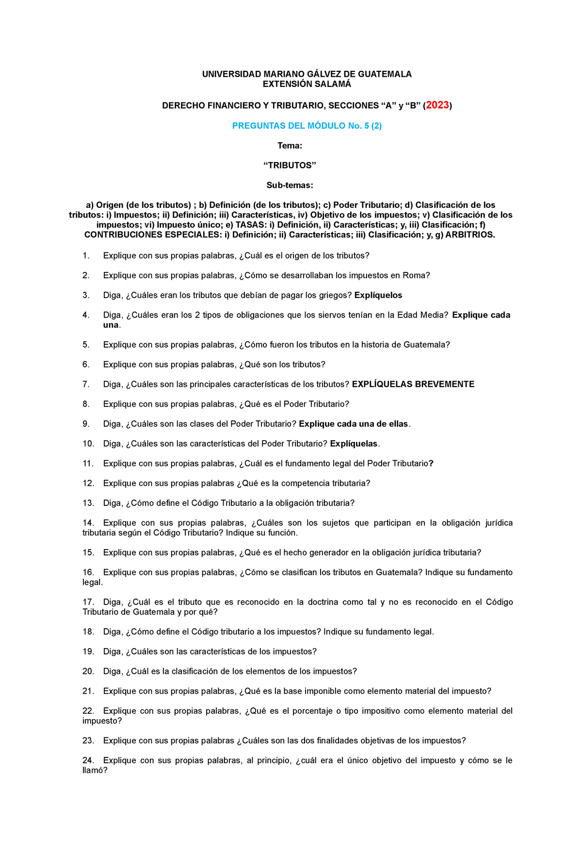 2023-1 Cuestionario Módulo No. 5 Derecho Financiero Y Tributario A Y B ...