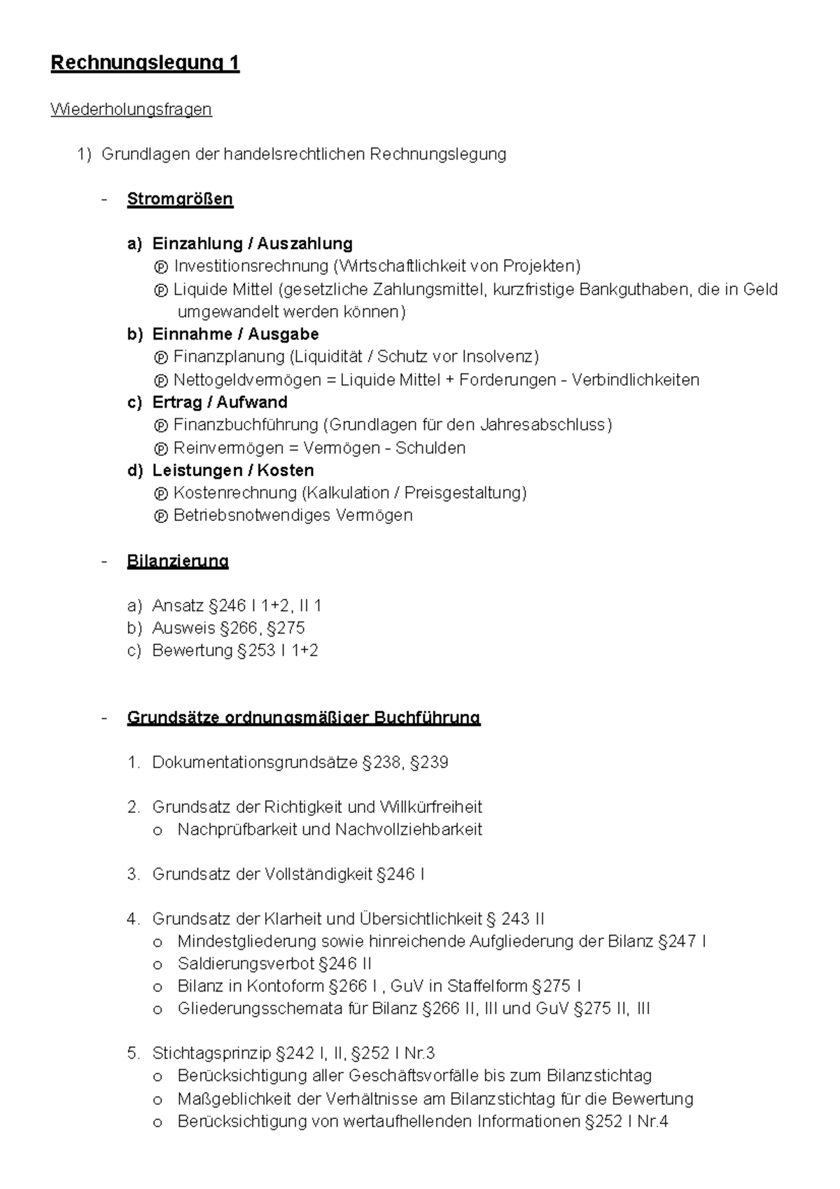 Rechnungslegung 1 WS17 Rechnungslegung 1 Wiederholungsfragen 1