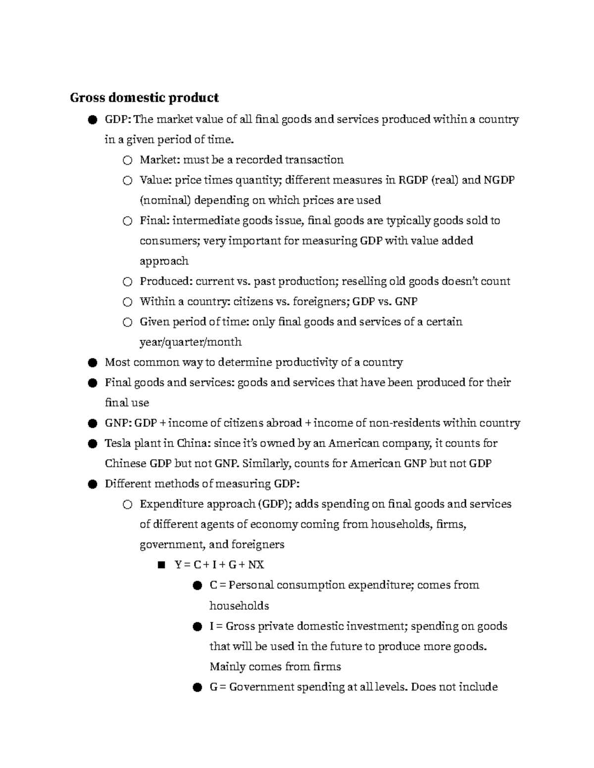 ECON 0200 Notes - Taught by Dr. Bossi. - Gross domestic product GDP ...