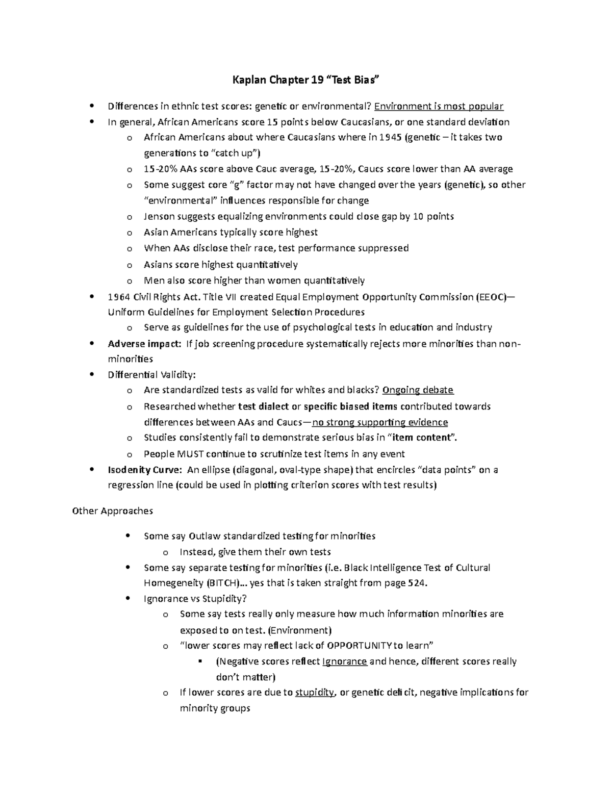 Kaplan Summary Ch 19 - Psychological Testing: Principles, Applications ...